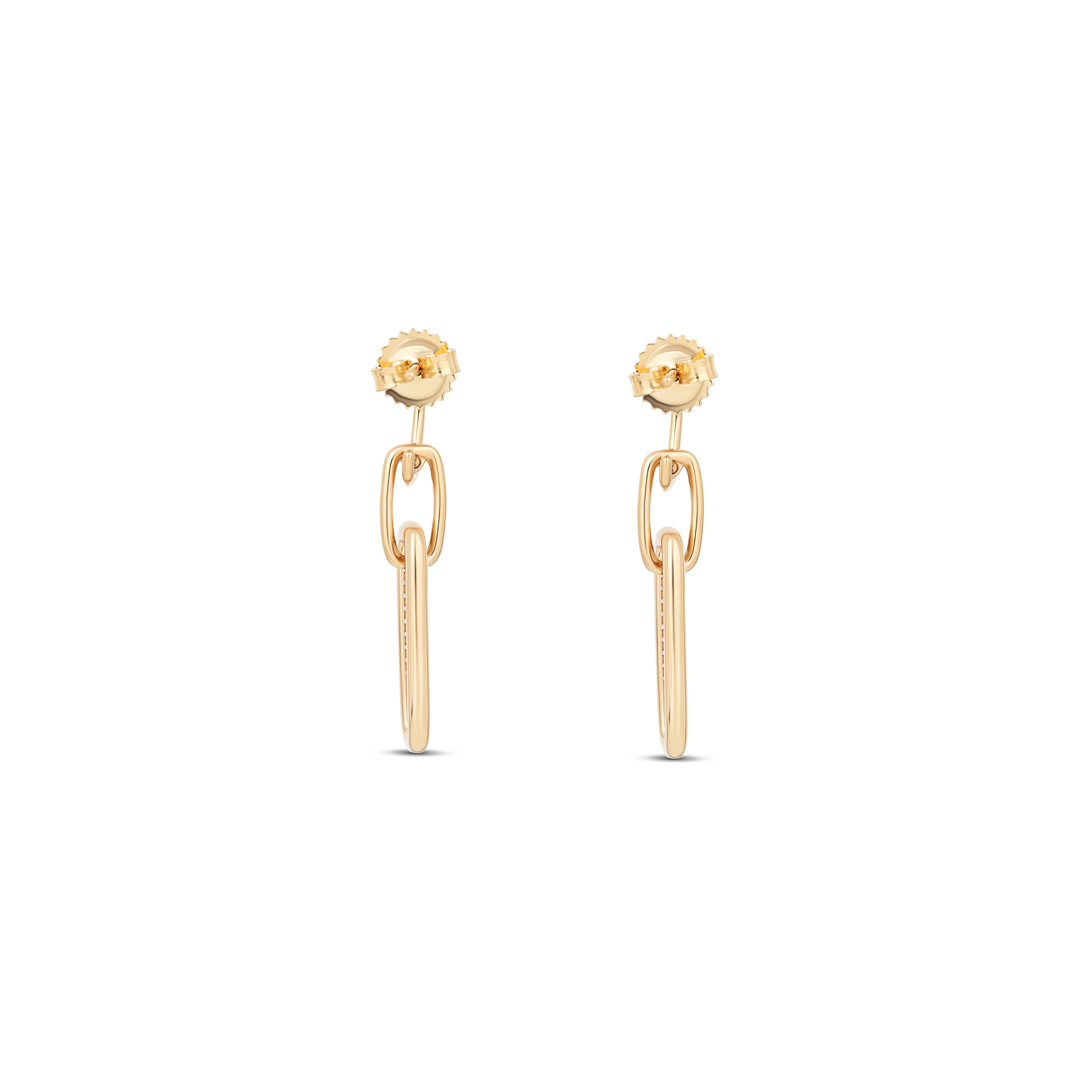 14K Yellow Gold Round Diamond Link Drop Earrings
