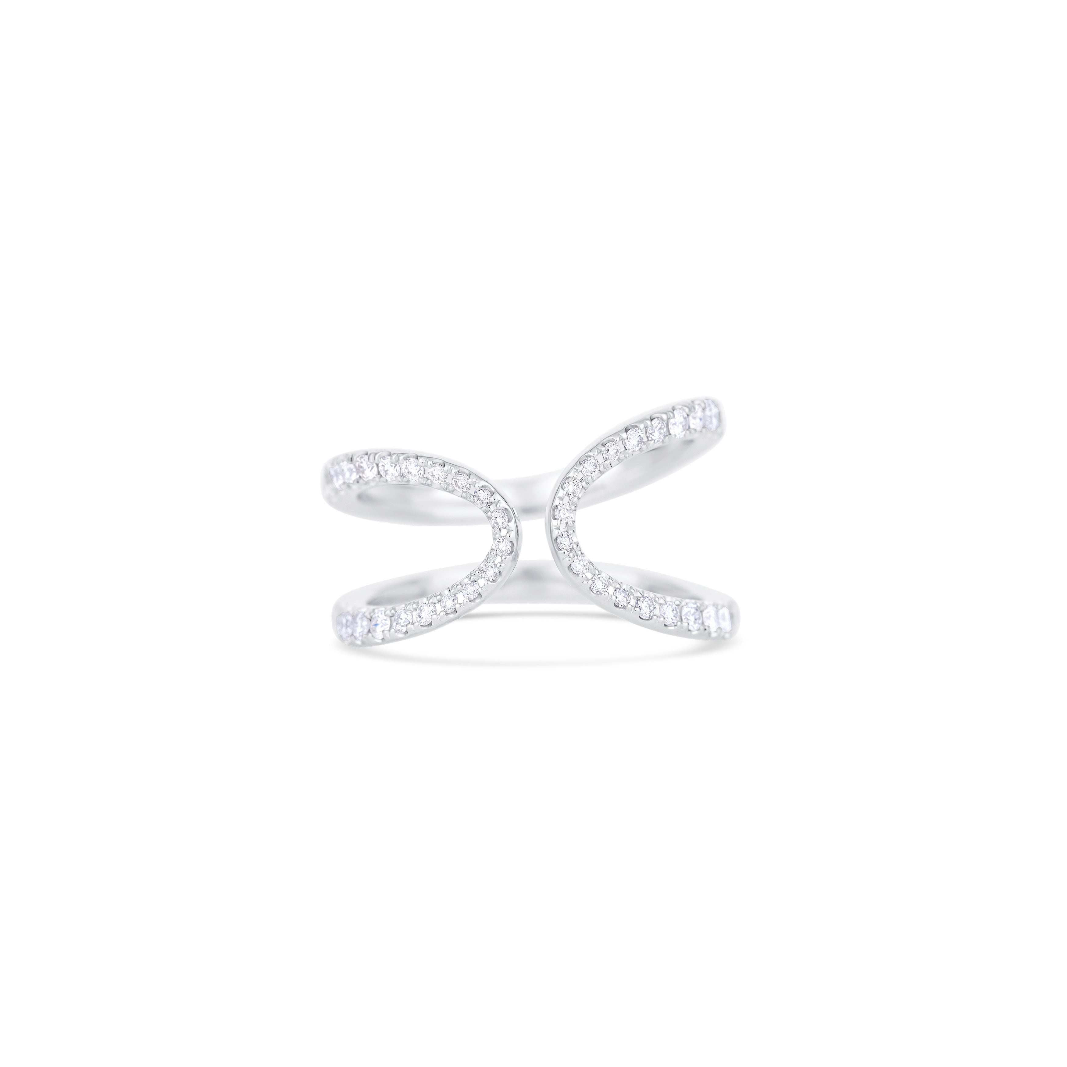 14K White Gold Round Diamond Loop Ring