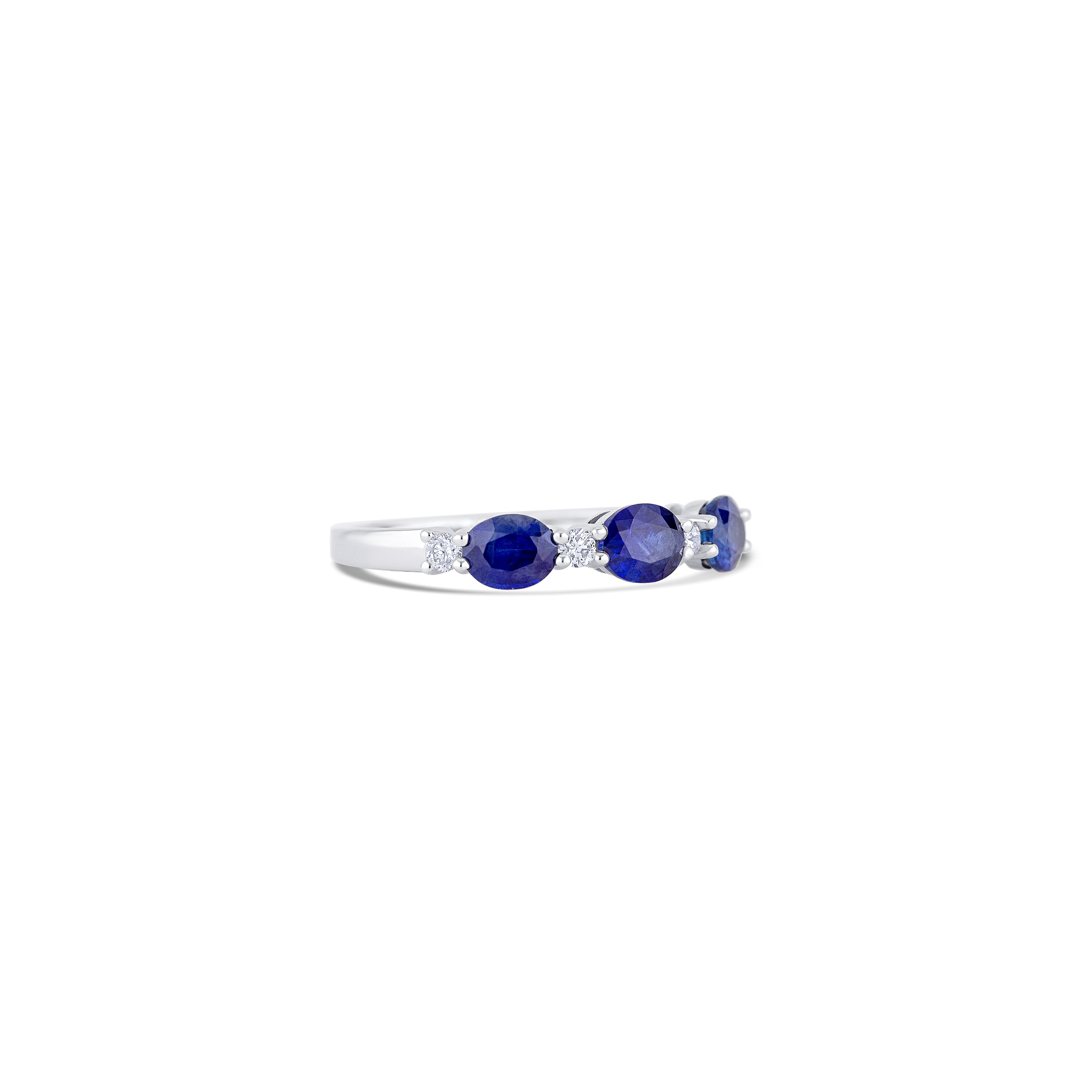 14K White Gold Sapphire & Round Diamond Band