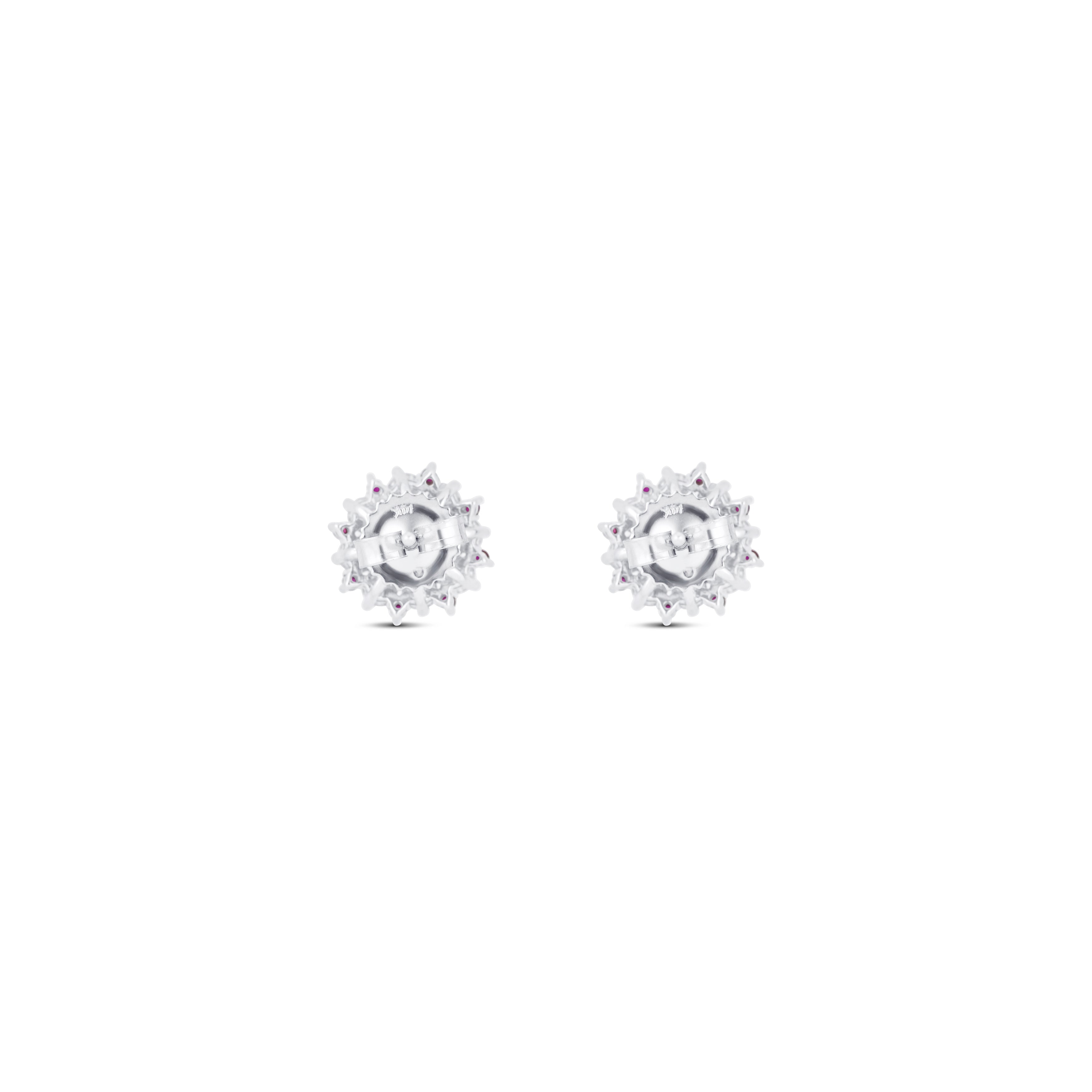 14K White Gold Ruby & Round Diamond Starburst Earrings