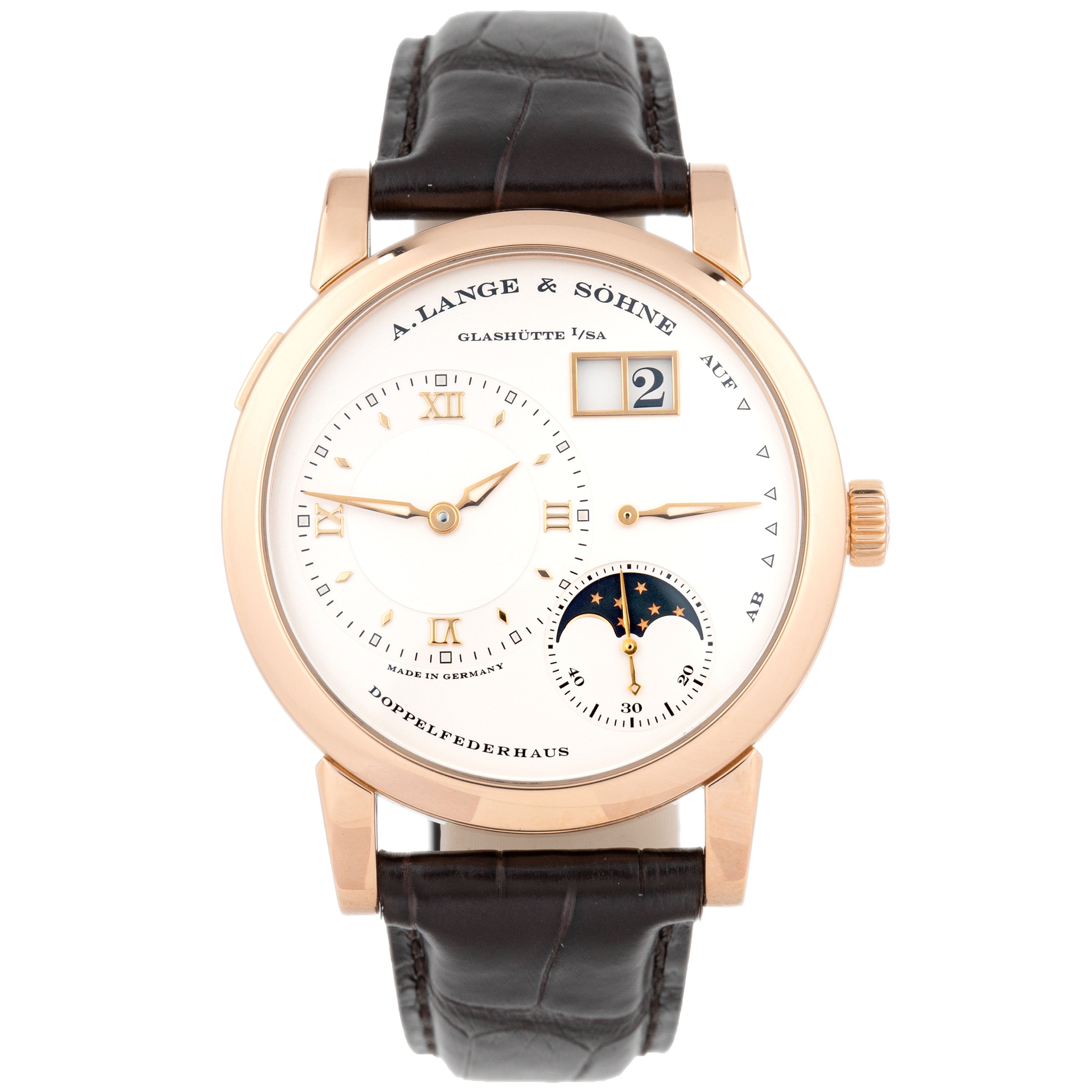 A. Lange & Sohne Lange 1 Moonphase Rose Gold Silver Dial 109.032 38.5mm