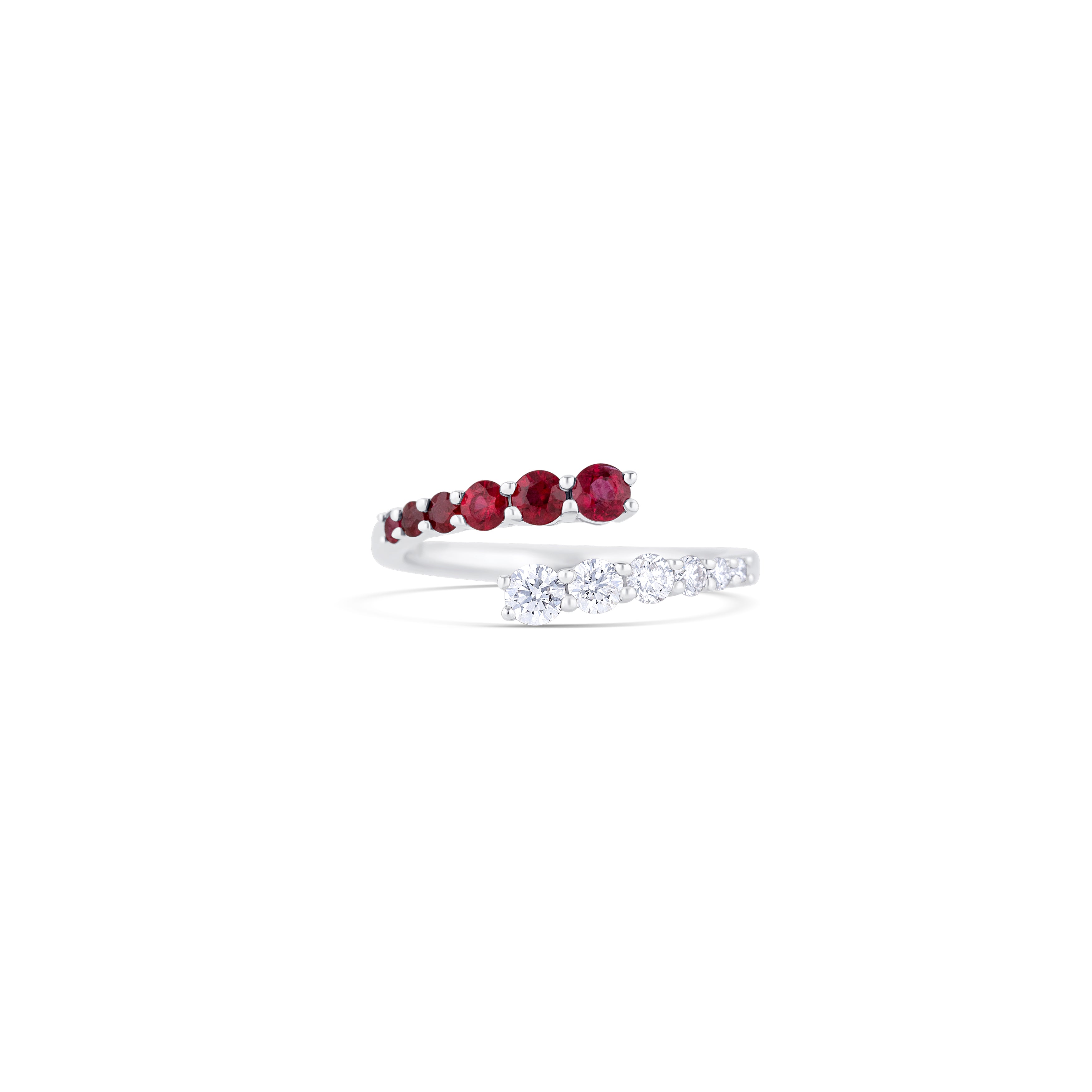 14K White Gold Round Diamond & Ruby Bypass Ring
