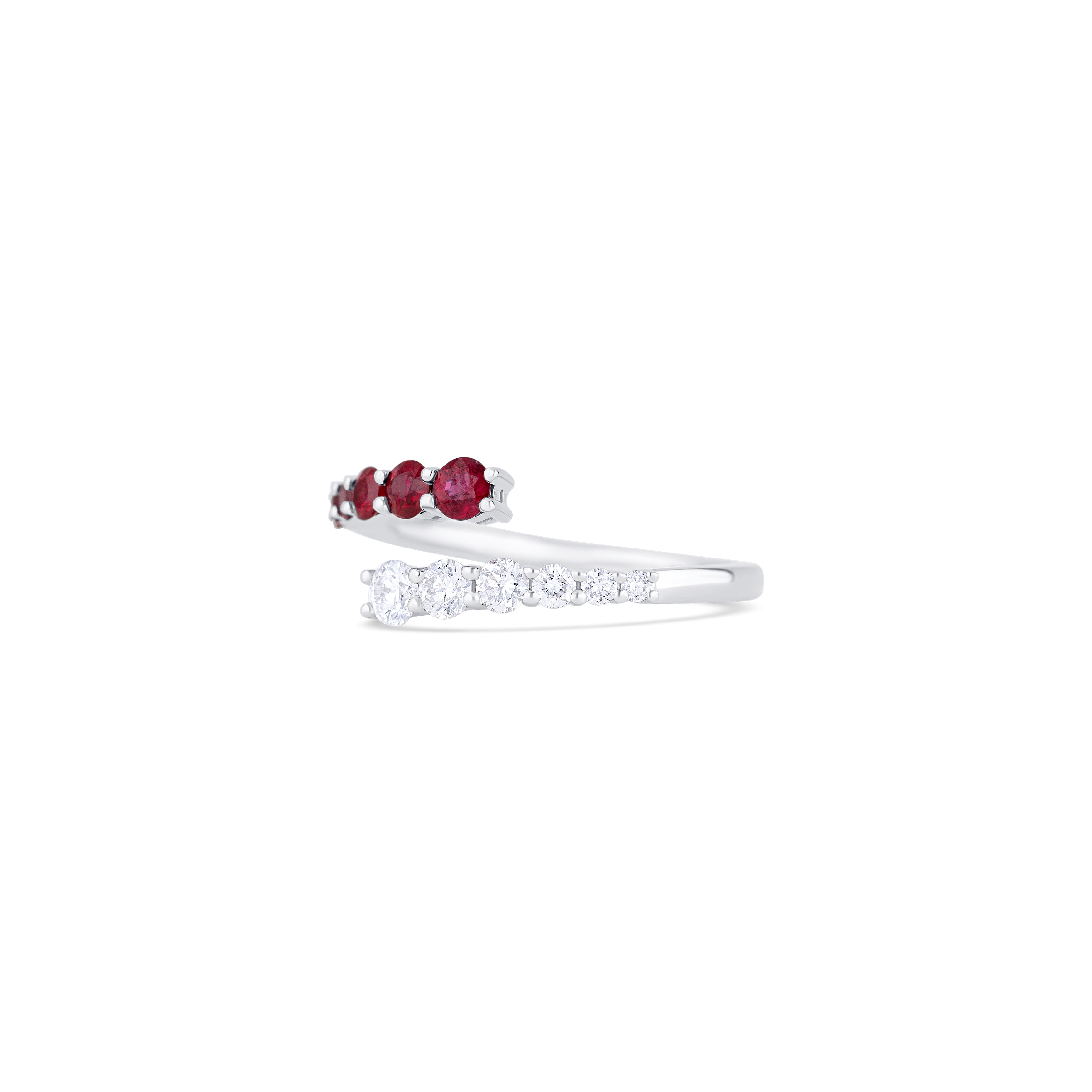 14K White Gold Round Diamond & Ruby Bypass Ring