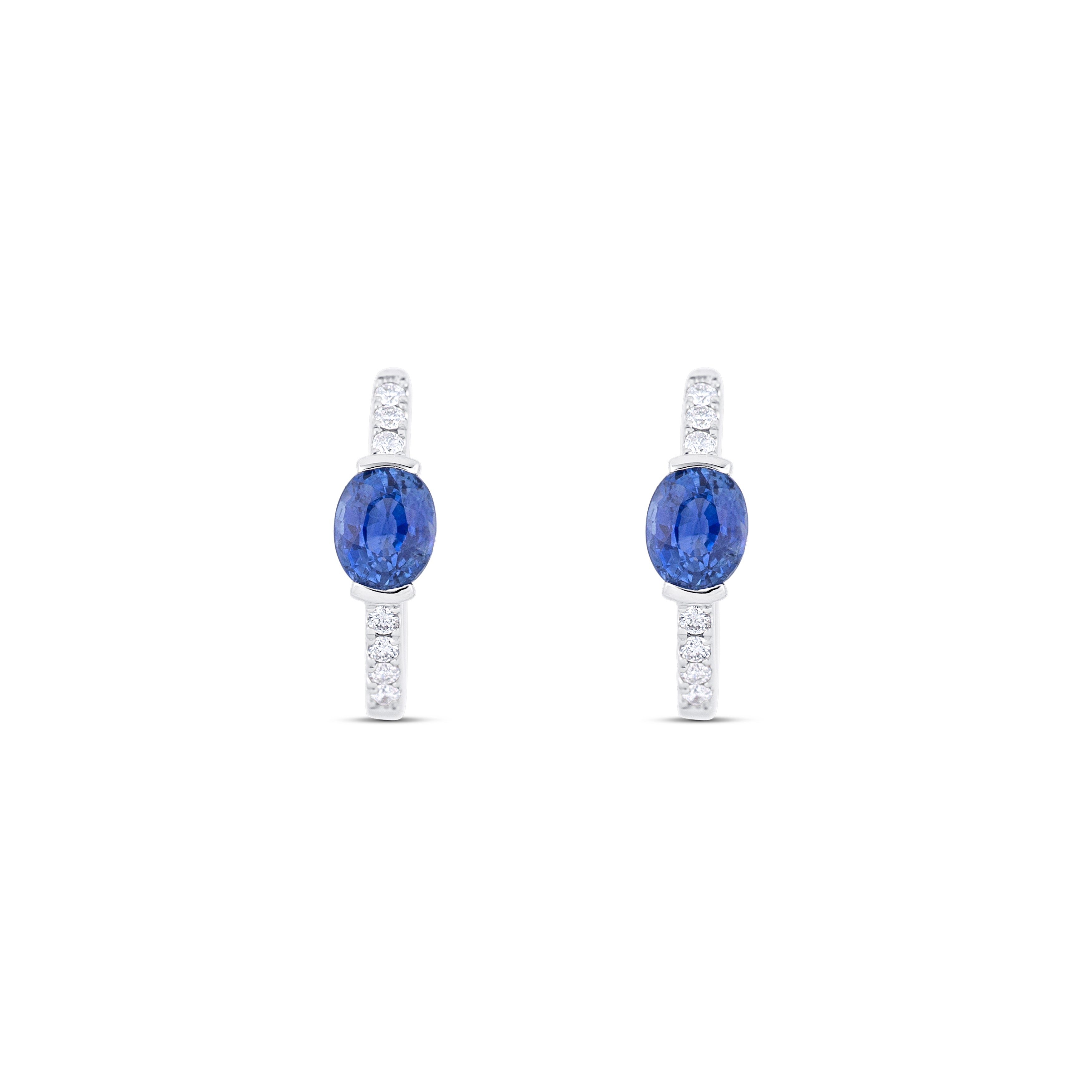 14K White Gold Sapphire & Round Diamond Hoop Earrings