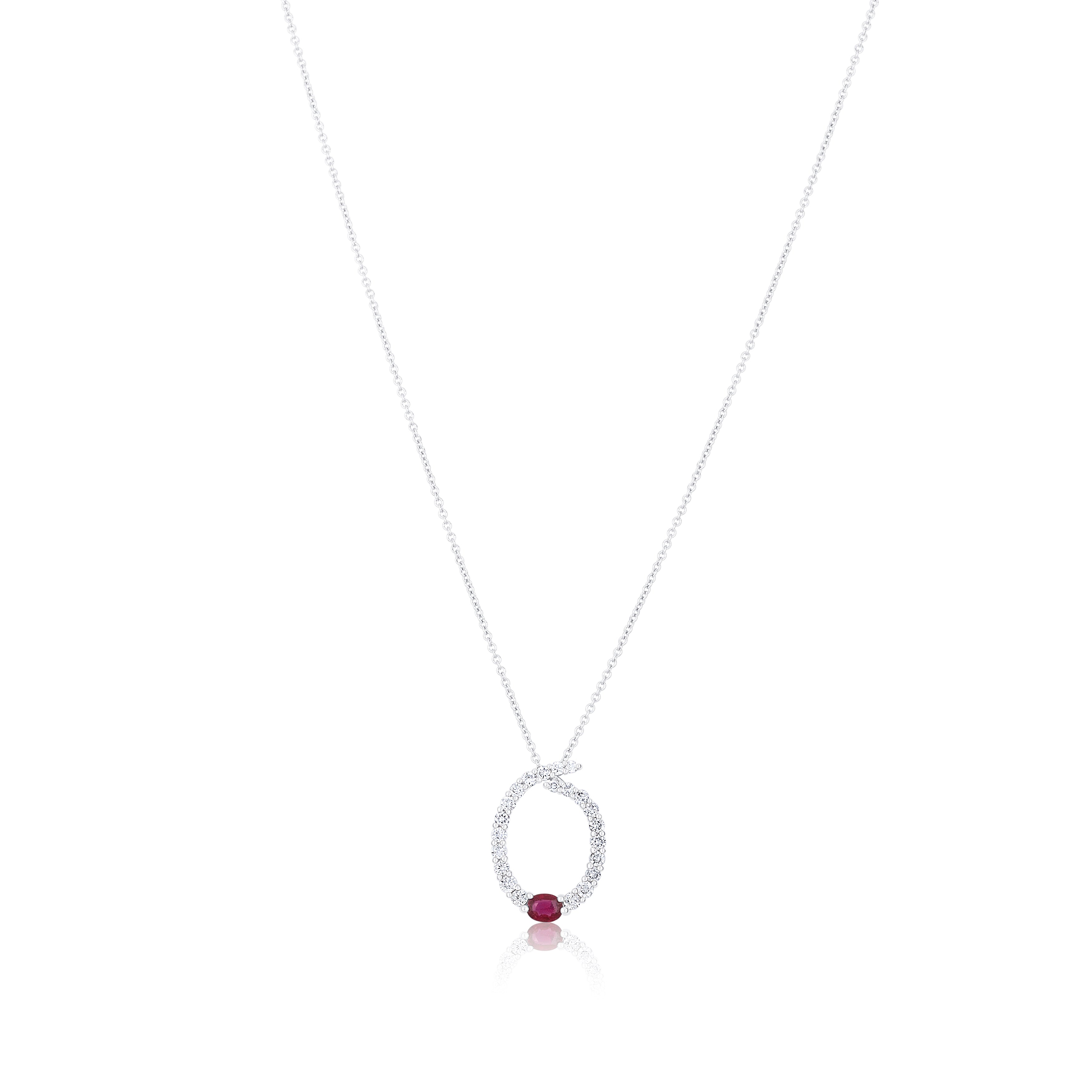 14K White Gold Ruby & Diamond Pendant Necklace