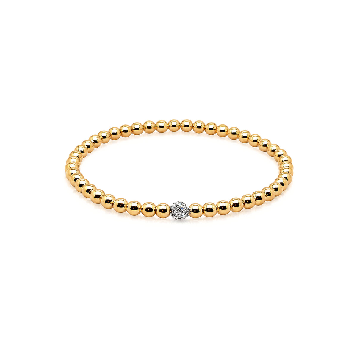 14k Yellow Gold Bead Bracelet With Single Pavé Diamond Bead
