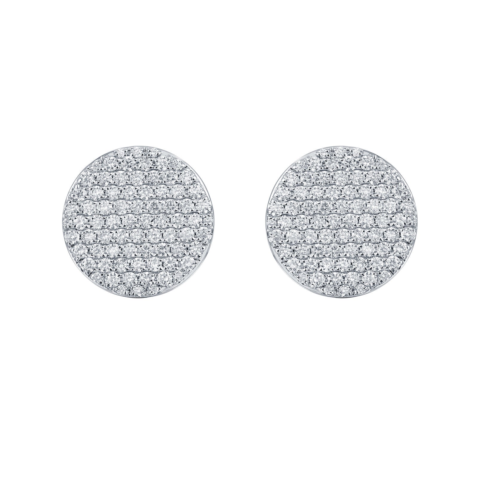 14K White Gold Pavé Diamond Disc Stud Earrings 1.00CTW