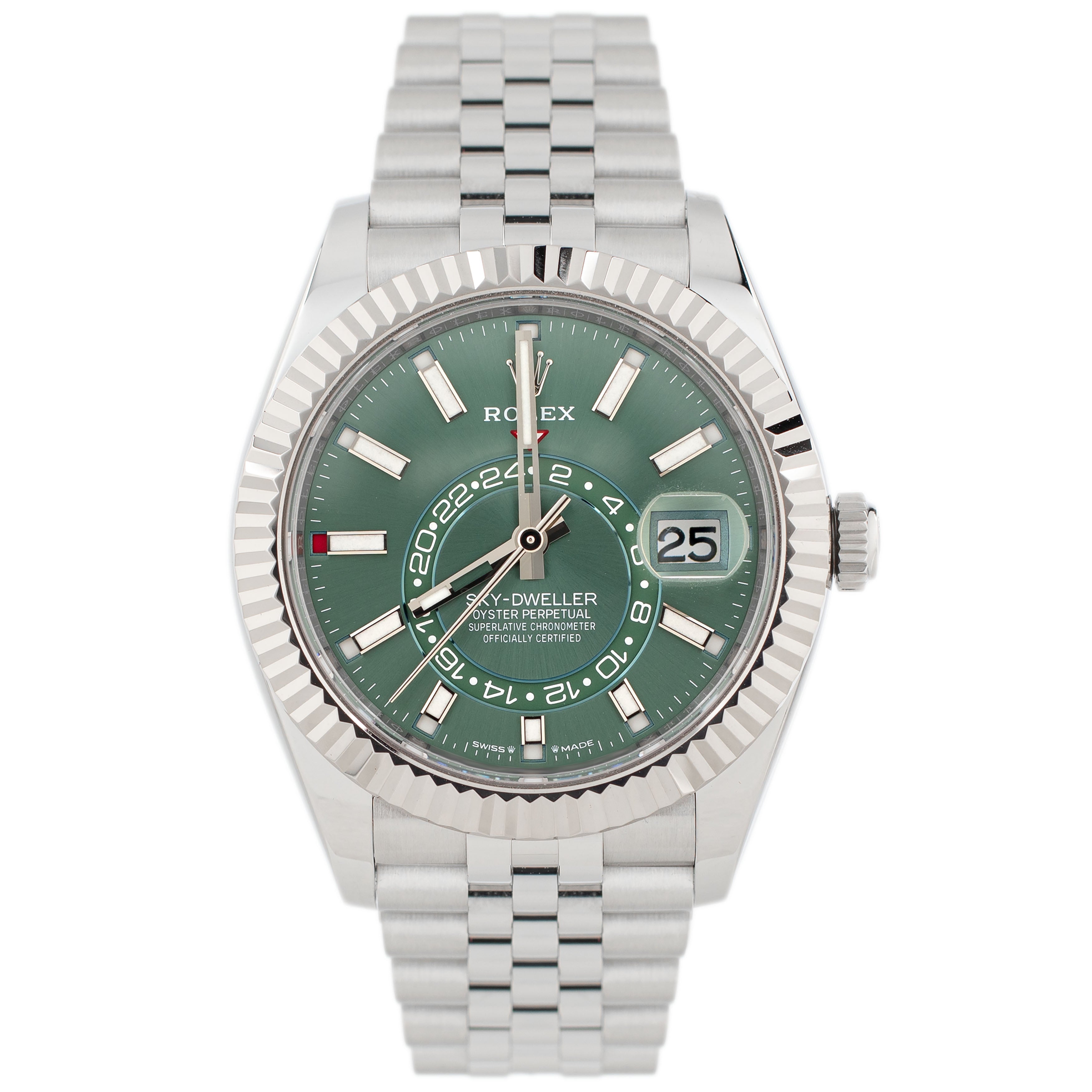 Rolex Sky-Dweller Stainless Steel Green Dial Jubilee 42mm 336934 Full Set