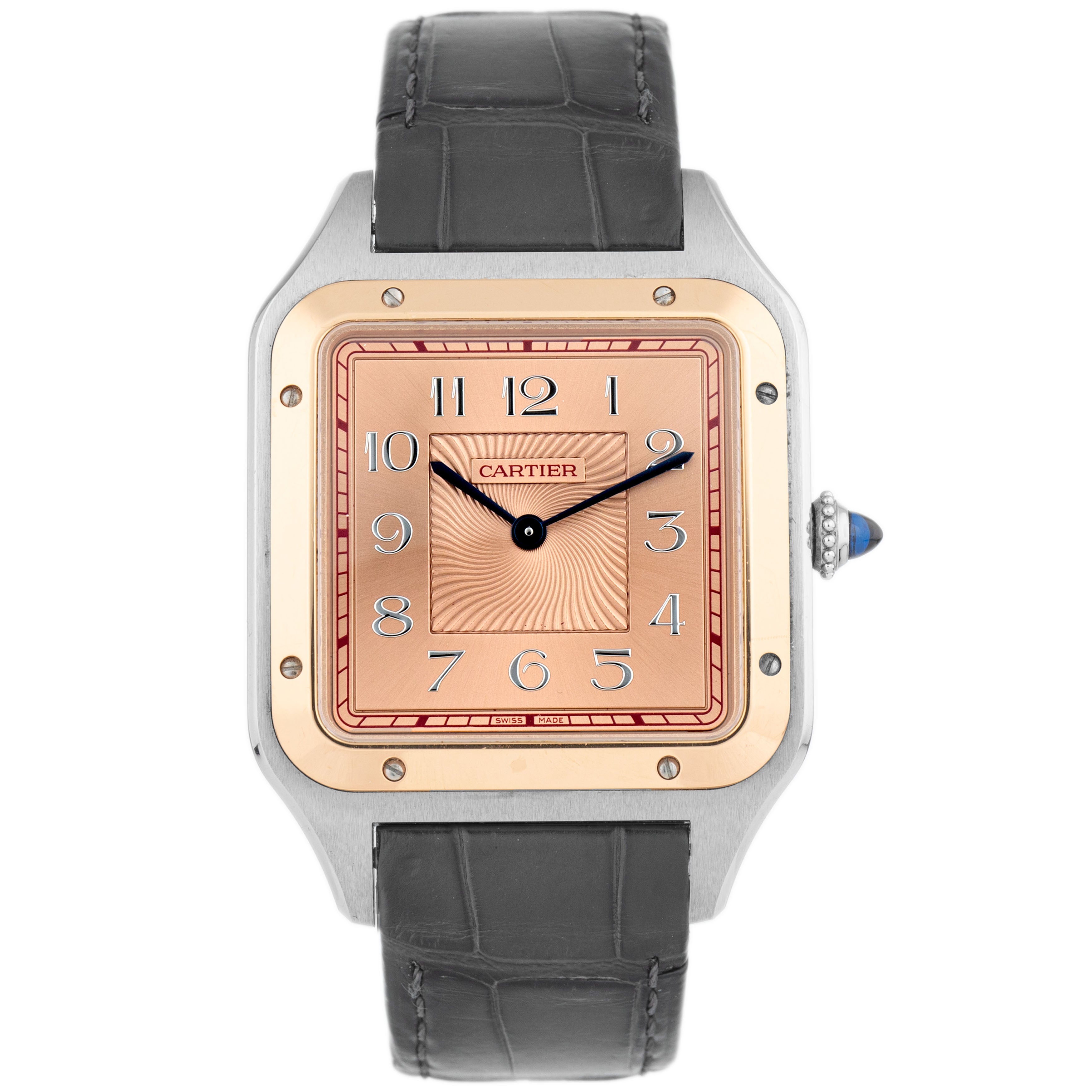 Cartier Santos Dumont Stainless Steel Pink Salmon Dial 33.9x46.6mm W2SA0025 Full Set