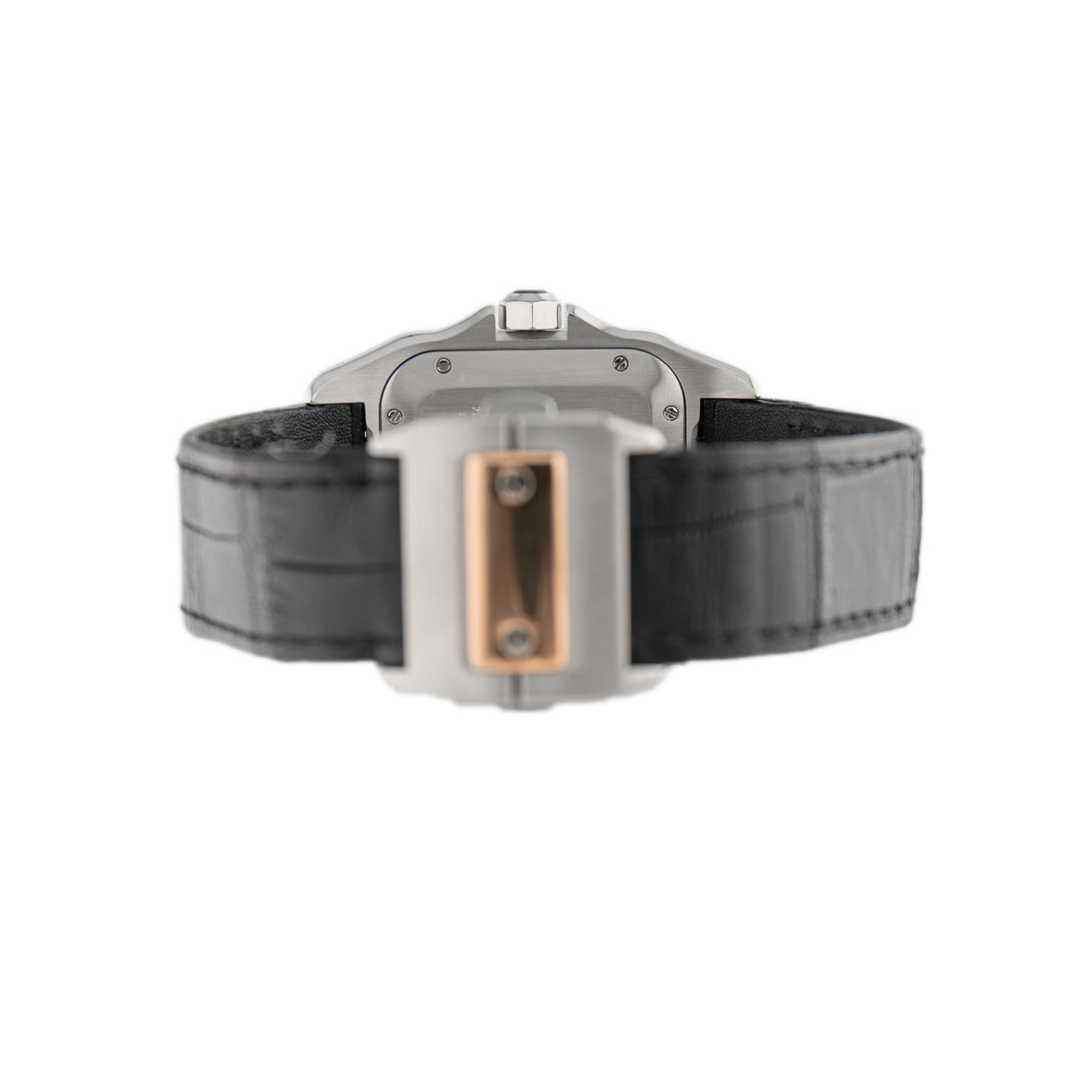 Cartier Santos 100 Stainless Steel Rose Gold Silver Dial 44.2x35.6mm W20107X7