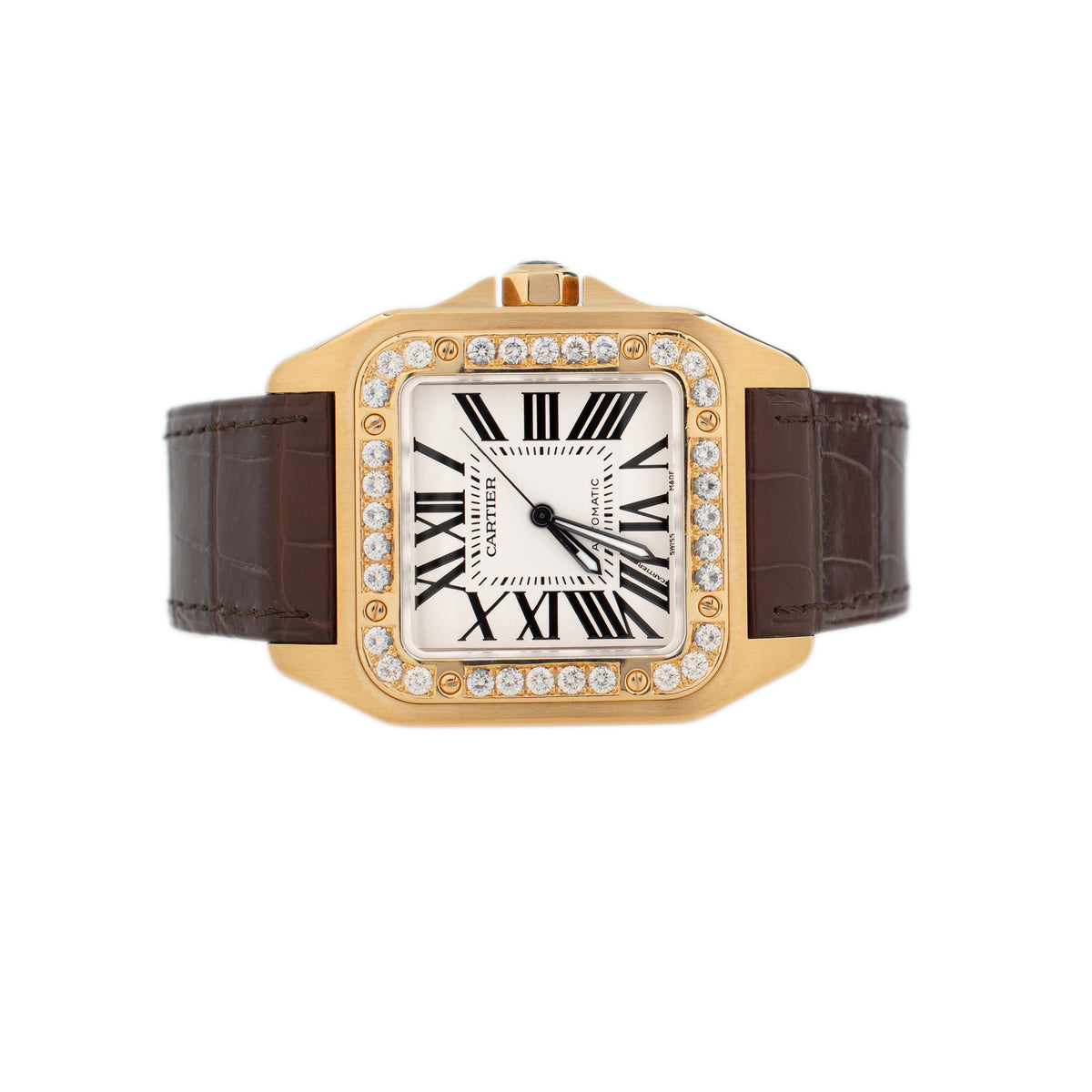 Cartier Santos 100 XL Yellow Gold Silver Dial 38x51mm W20071Y1