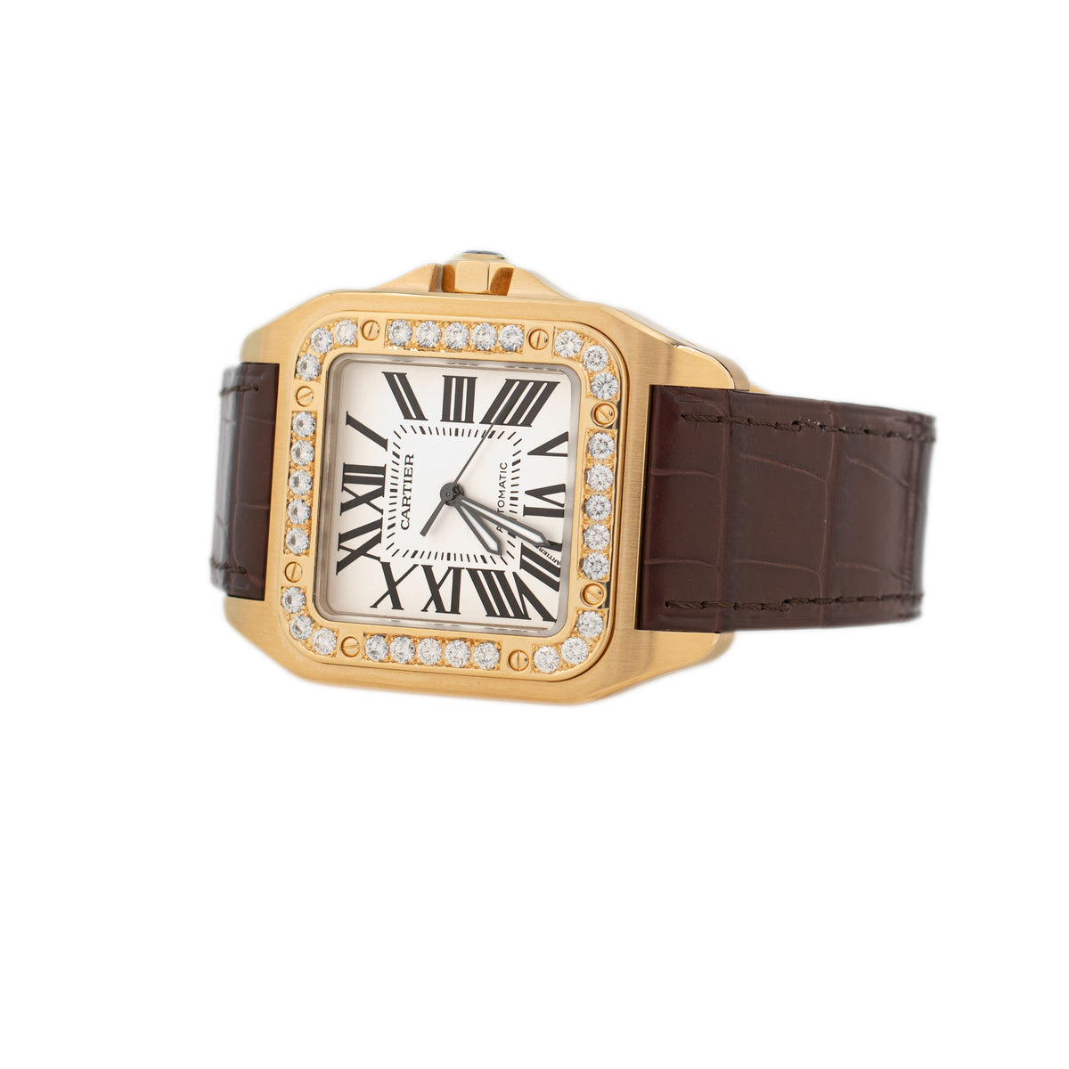 Cartier Santos 100 XL Yellow Gold Silver Dial 38x51mm W20071Y1