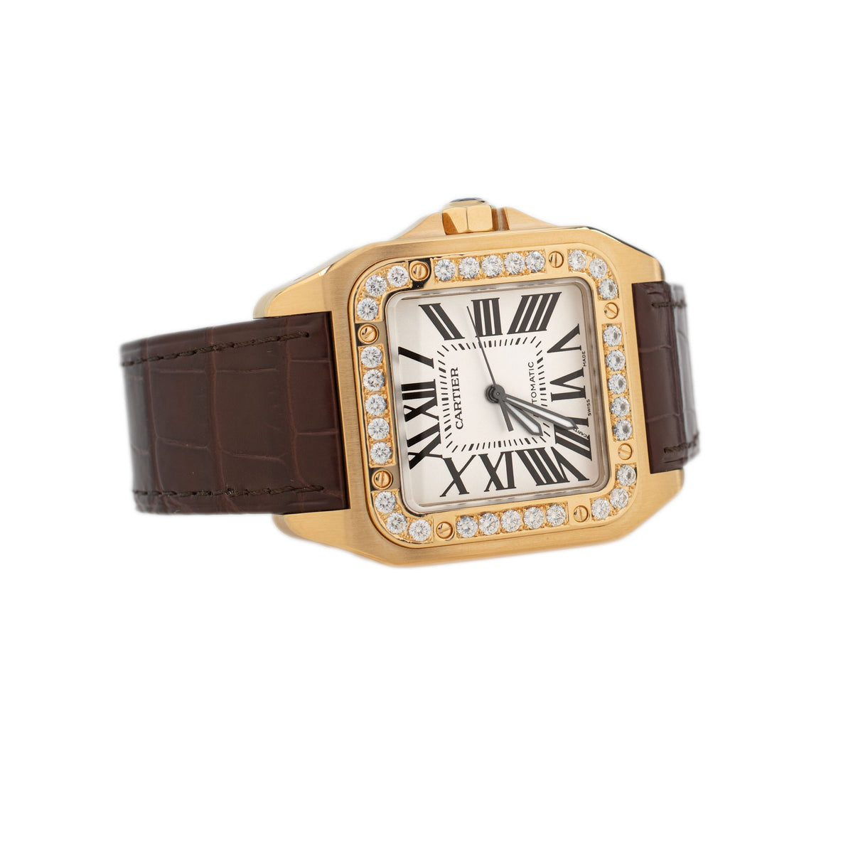 Cartier Santos 100 XL Yellow Gold Silver Dial 38x51mm W20071Y1