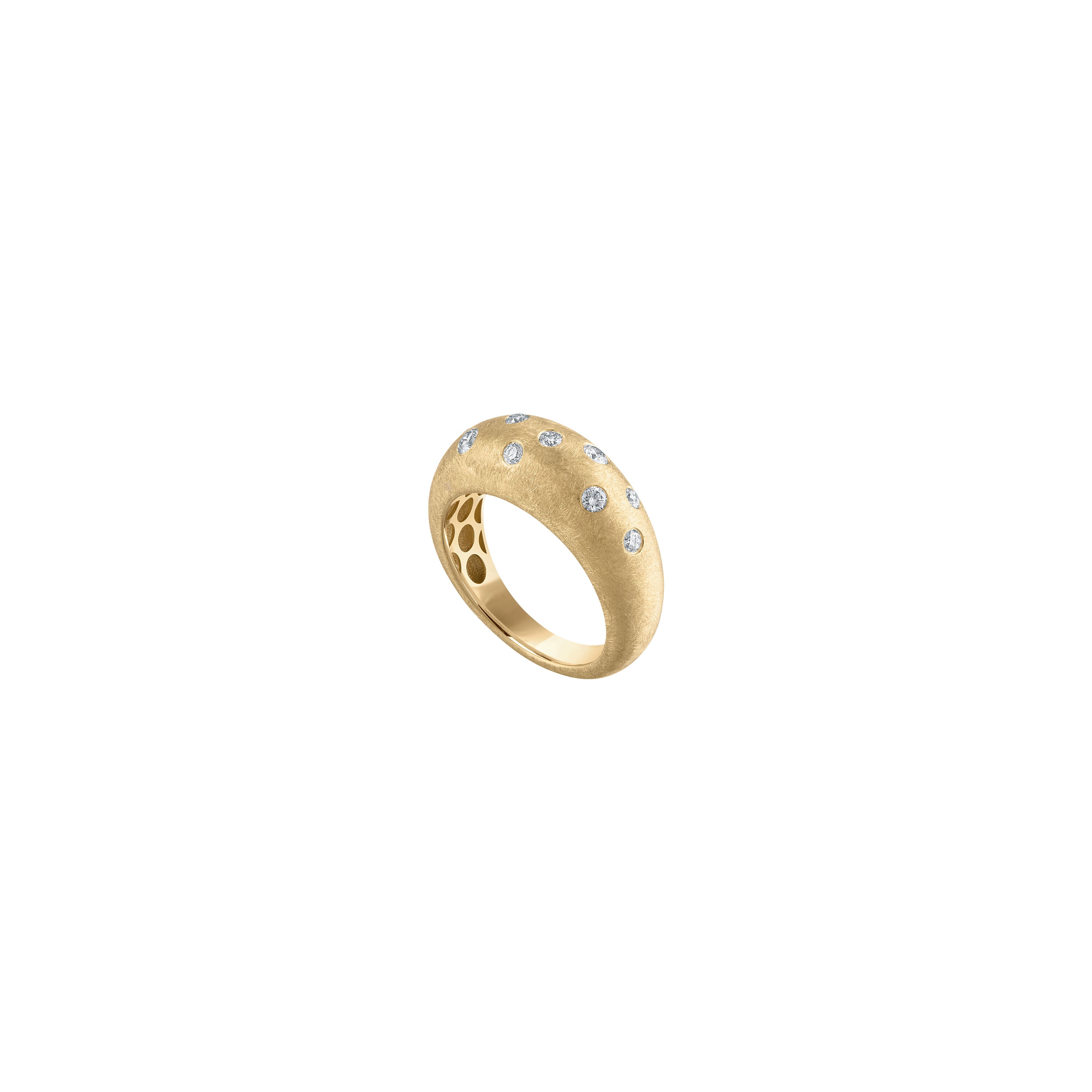 14K Yellow Gold Florentine Scattered Diamond Dome Ring
