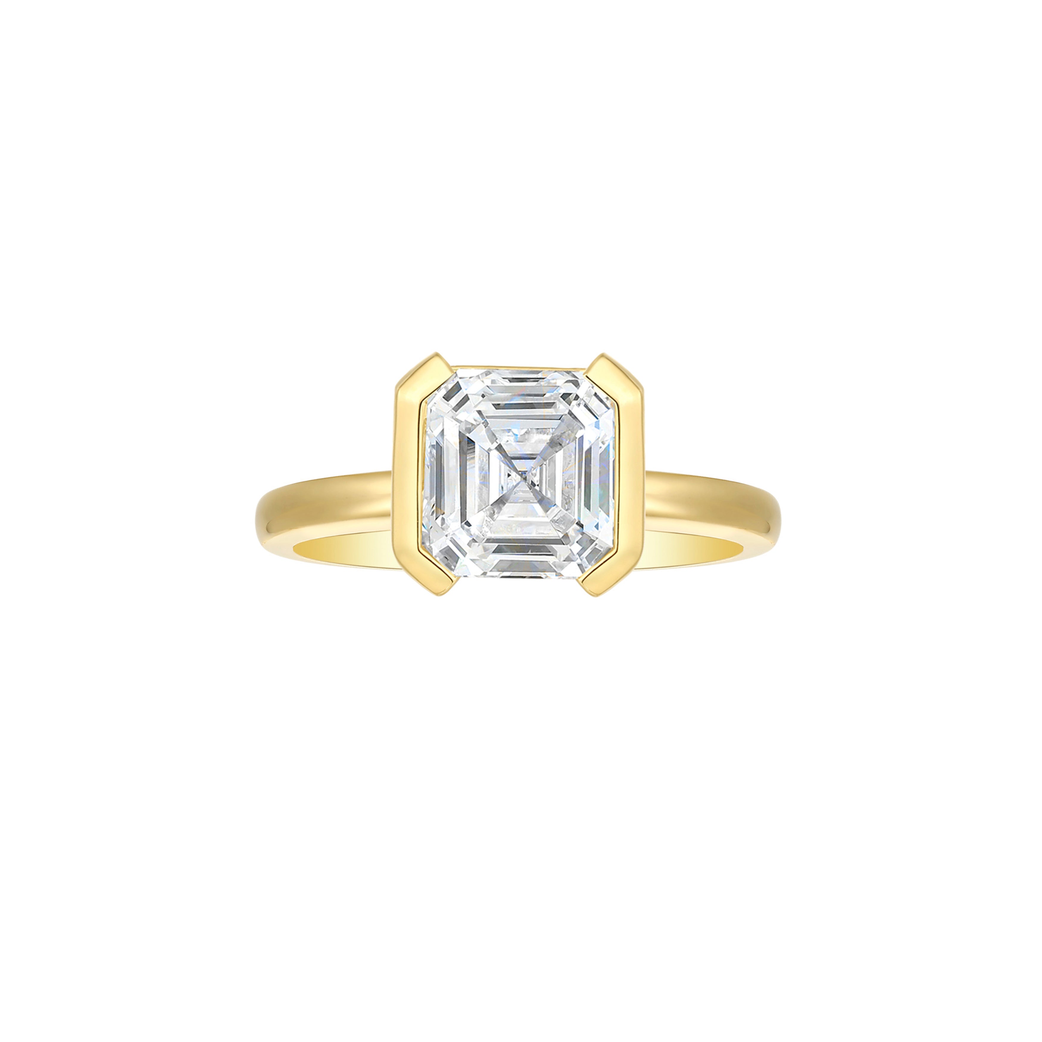 14K Yellow Gold Square Emerald Solitaire Engagement Ring