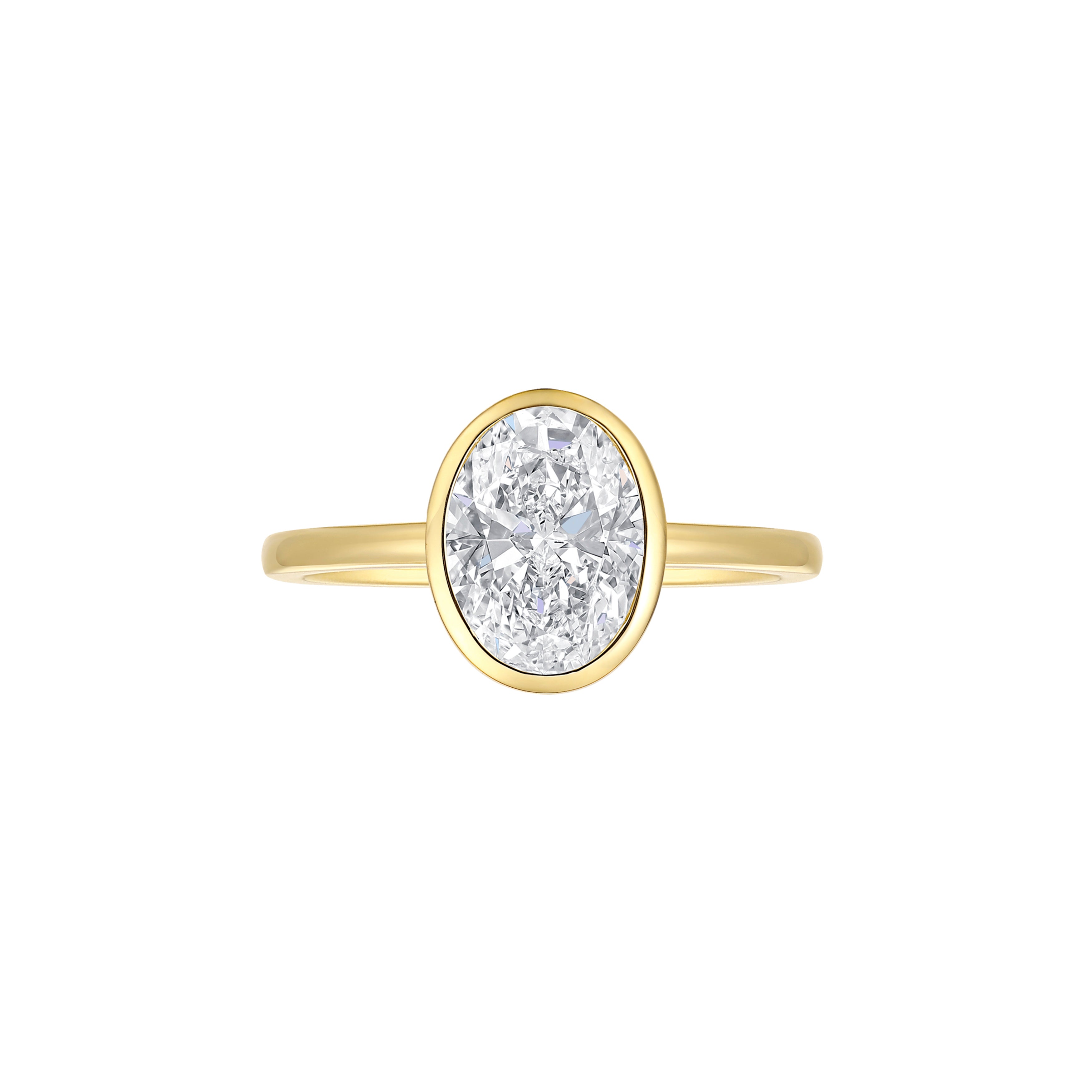 14K Yellow Gold Bezel Set Oval Diamond Solitaire Engagement Ring