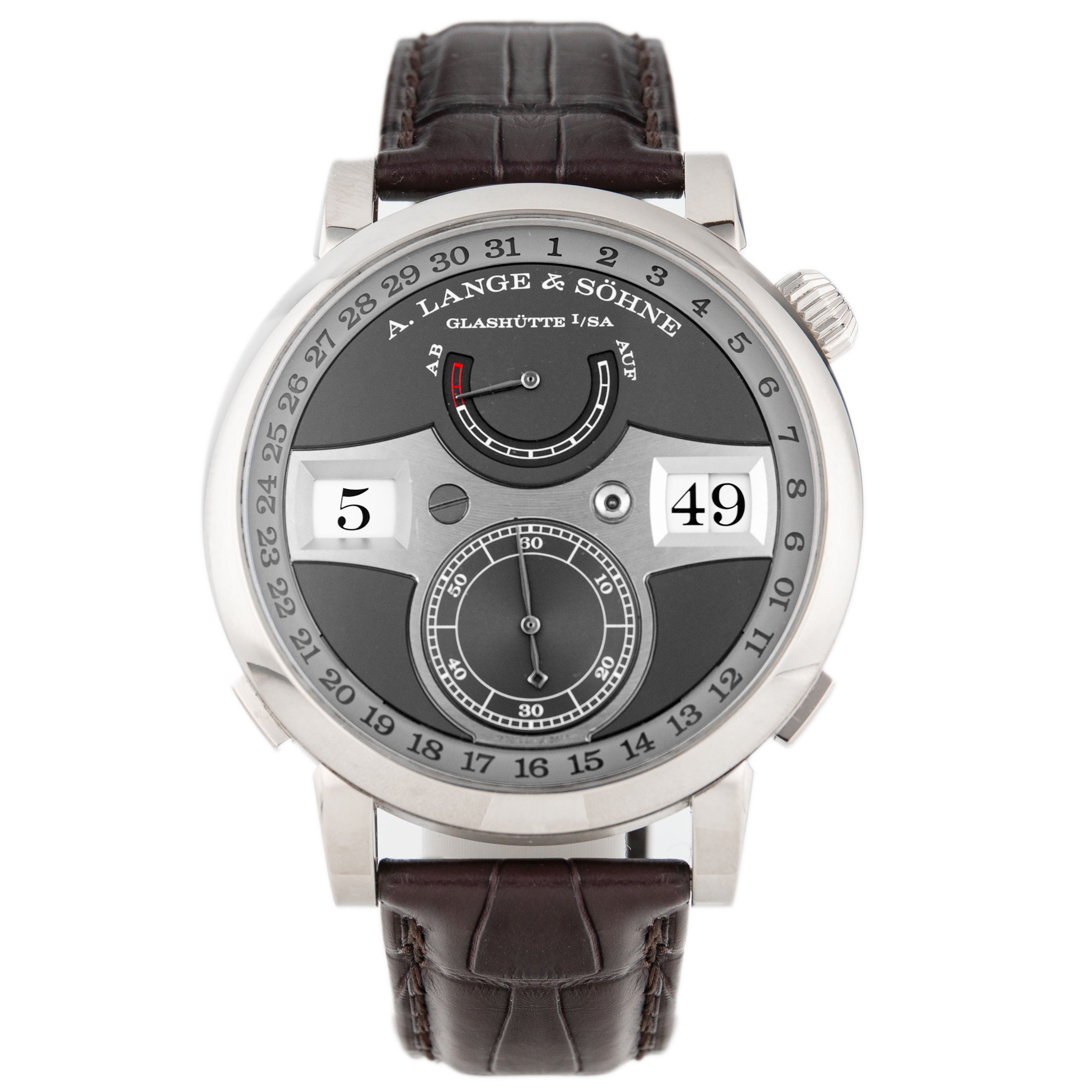 A. Lange & Sohne Zeitwerk Date White Gold Gray Dial 44.2mm 148.038 Full Set