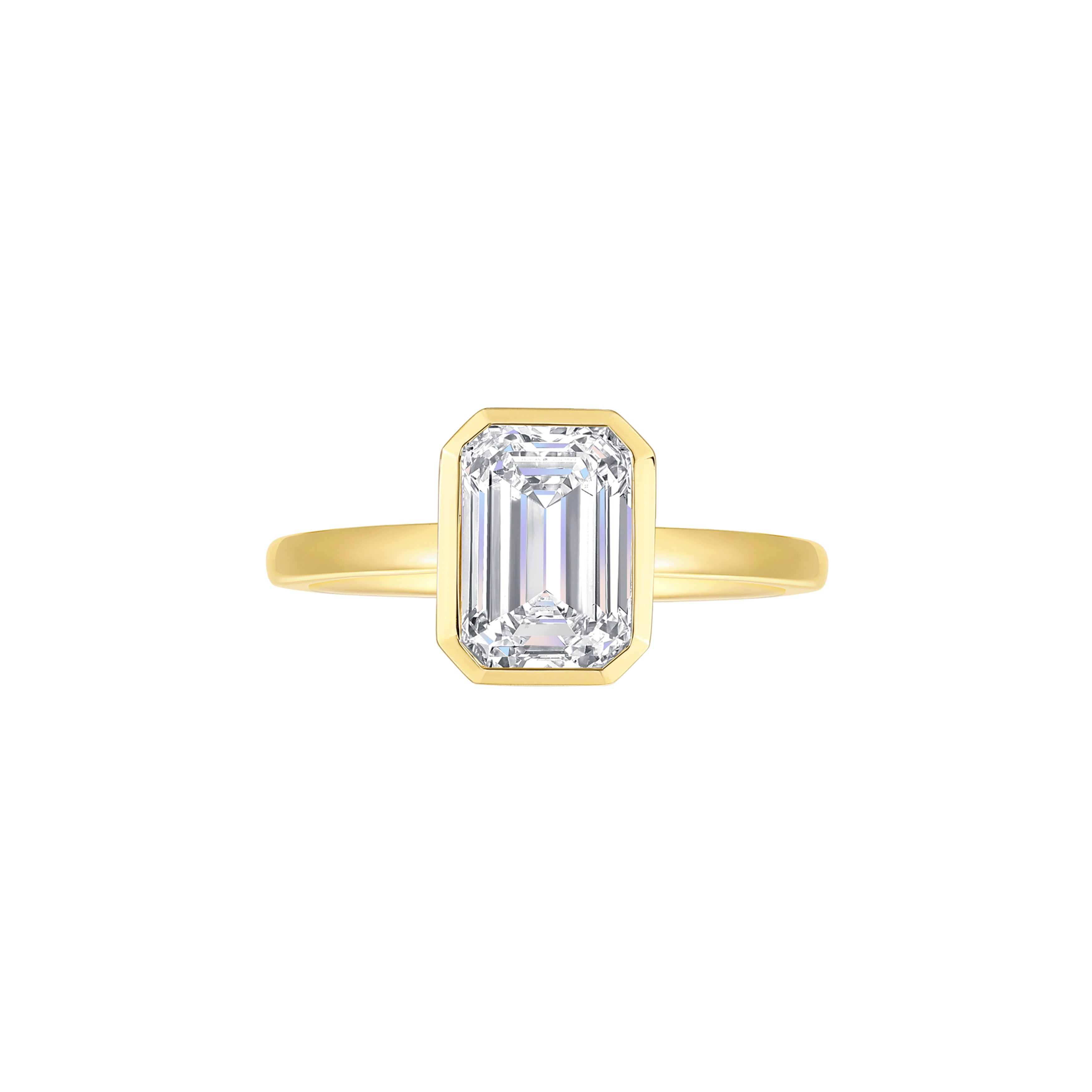 14K Yellow Gold Bezel Set Emerald Diamond Solitaire Engagement Ring