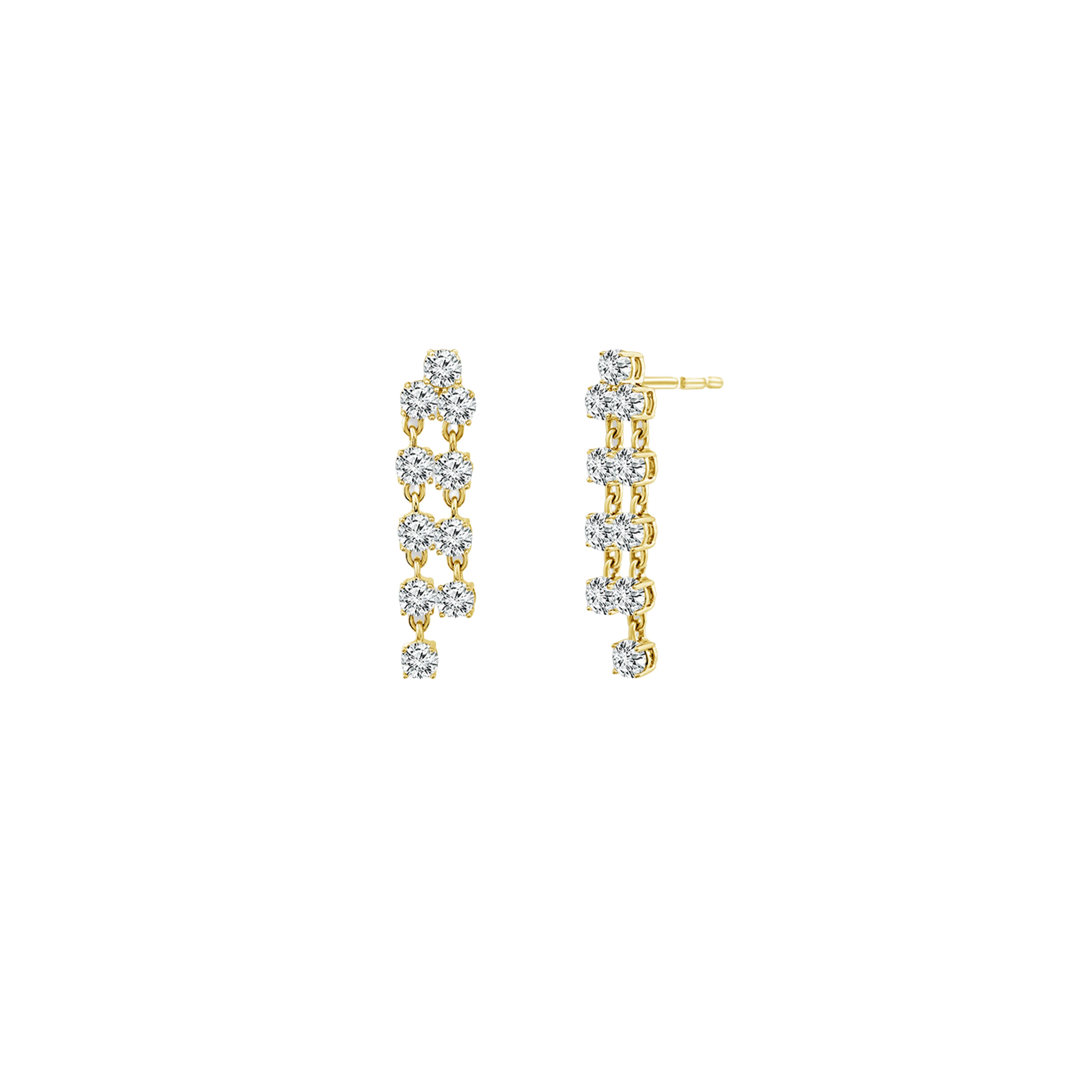 14K Yellow Gold Bar Collection Four-Prong Round Brilliant Diamond Drop Earrings