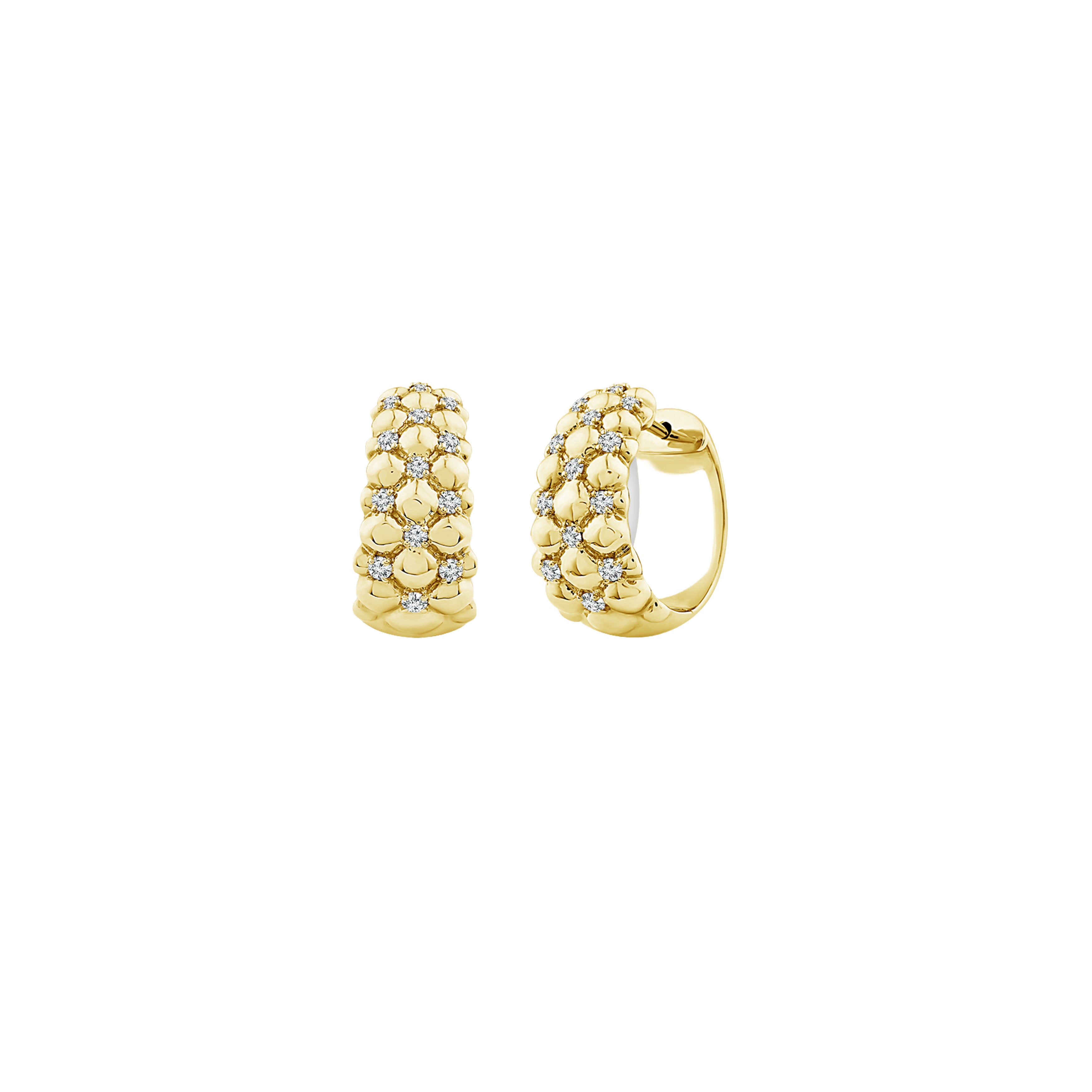 14K Yellow Gold Golddora Diamond Huggie Hoop Earrings