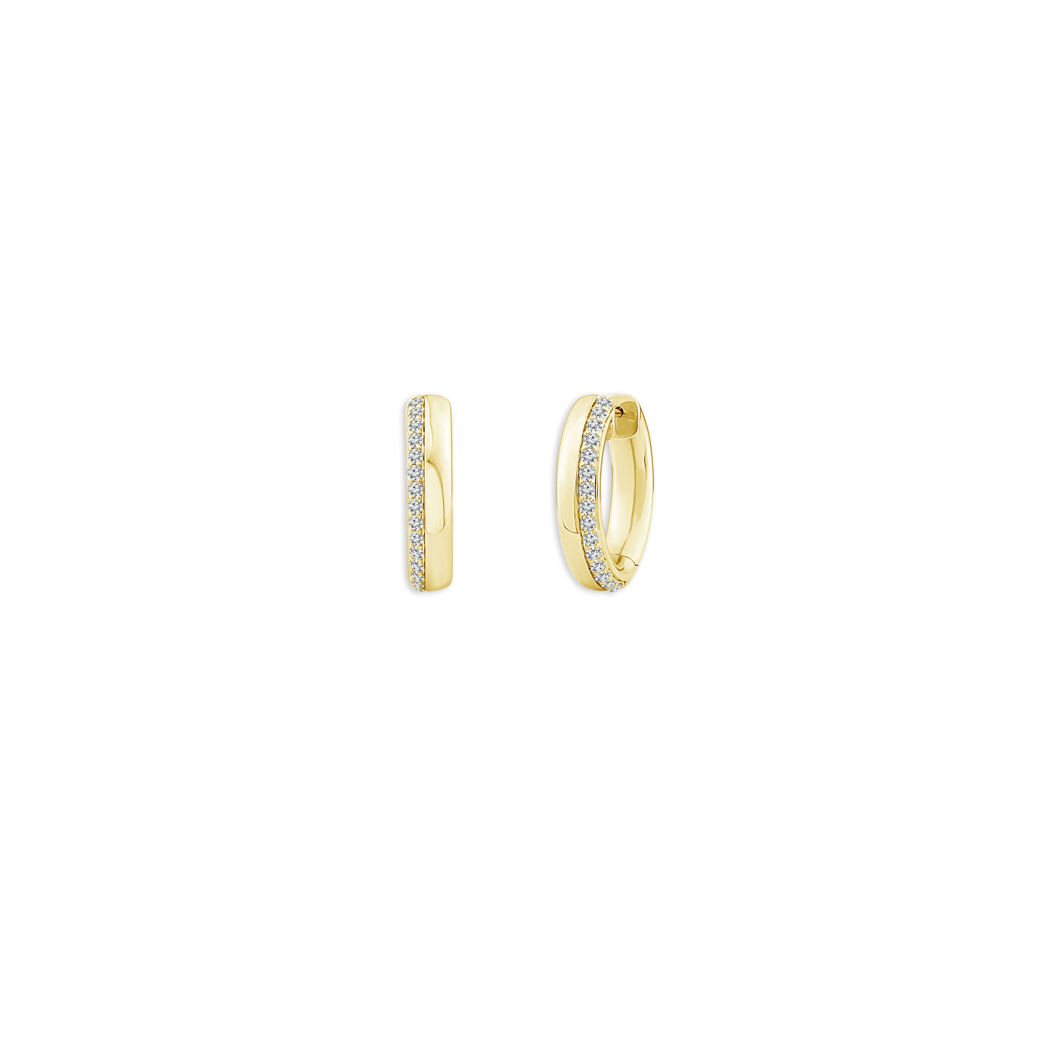 14K Yellow Gold Golddora Single-Edge Pavé Diamond Hoop Earrings