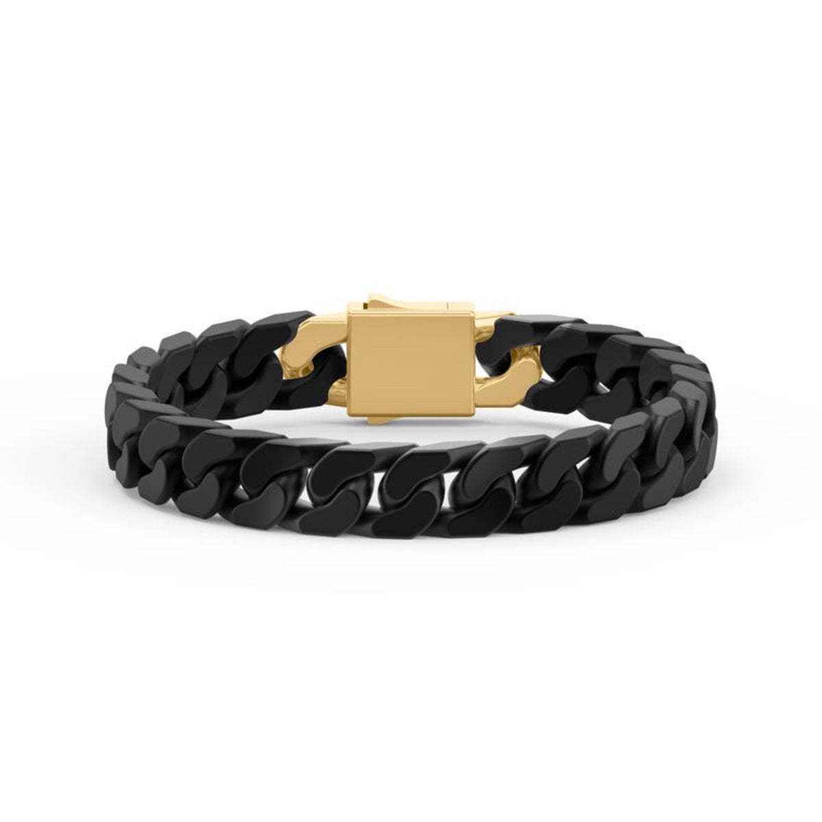 Sterling Silver/18k Yellow Gold Plated Black Ceramic 10mm Cuban Link Bracelet