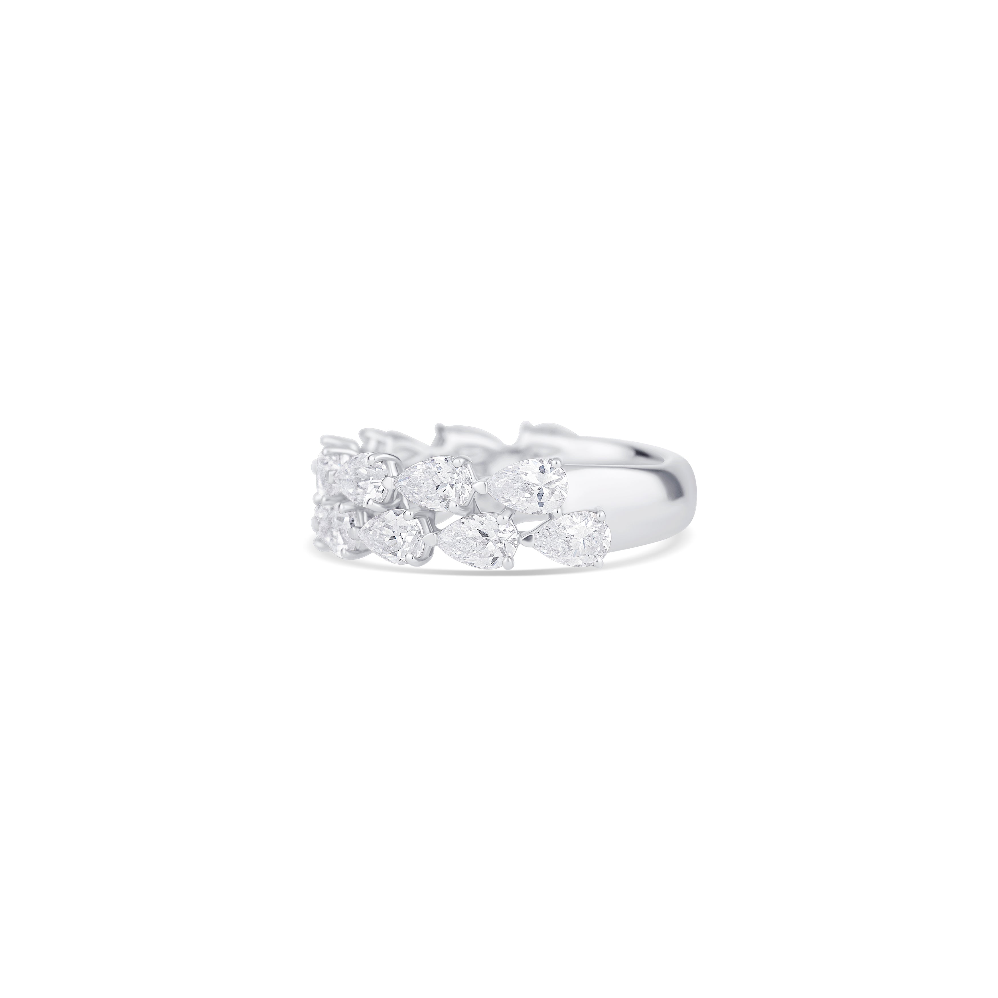 14K White Gold Double Row Pear Diamond Band