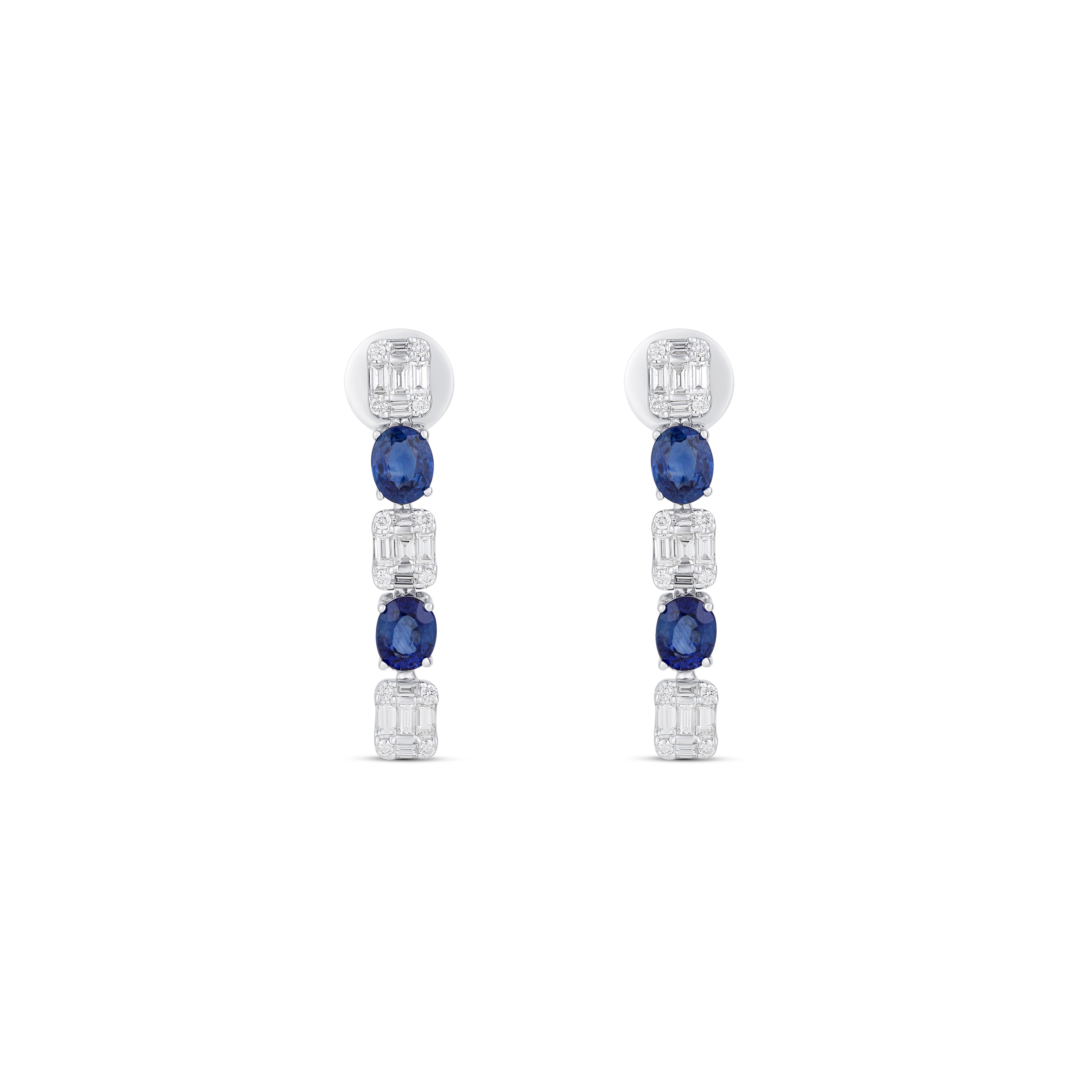 18K White Gold Sapphire And Diamond Dangle Earrings