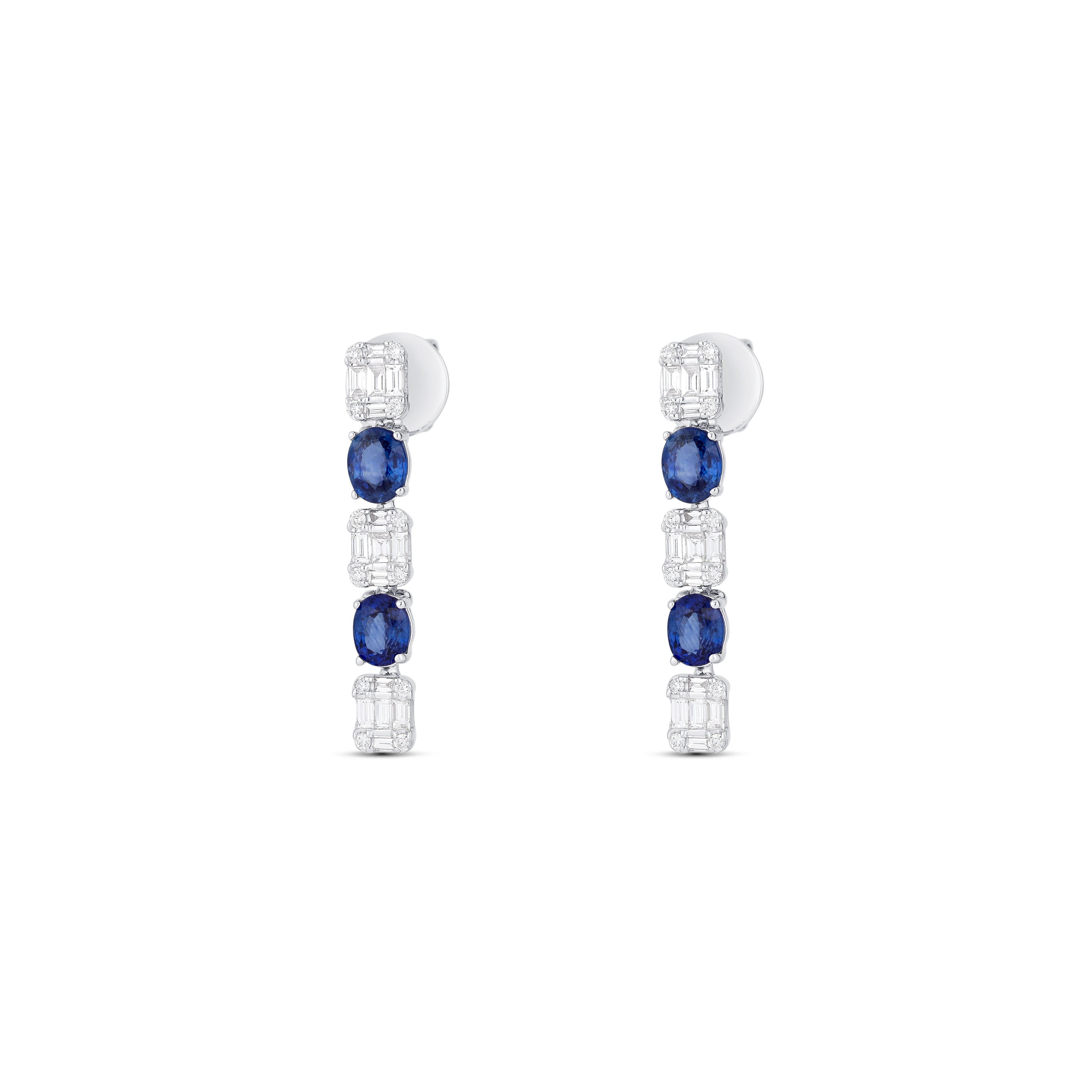 18K White Gold Sapphire And Diamond Dangle Earrings