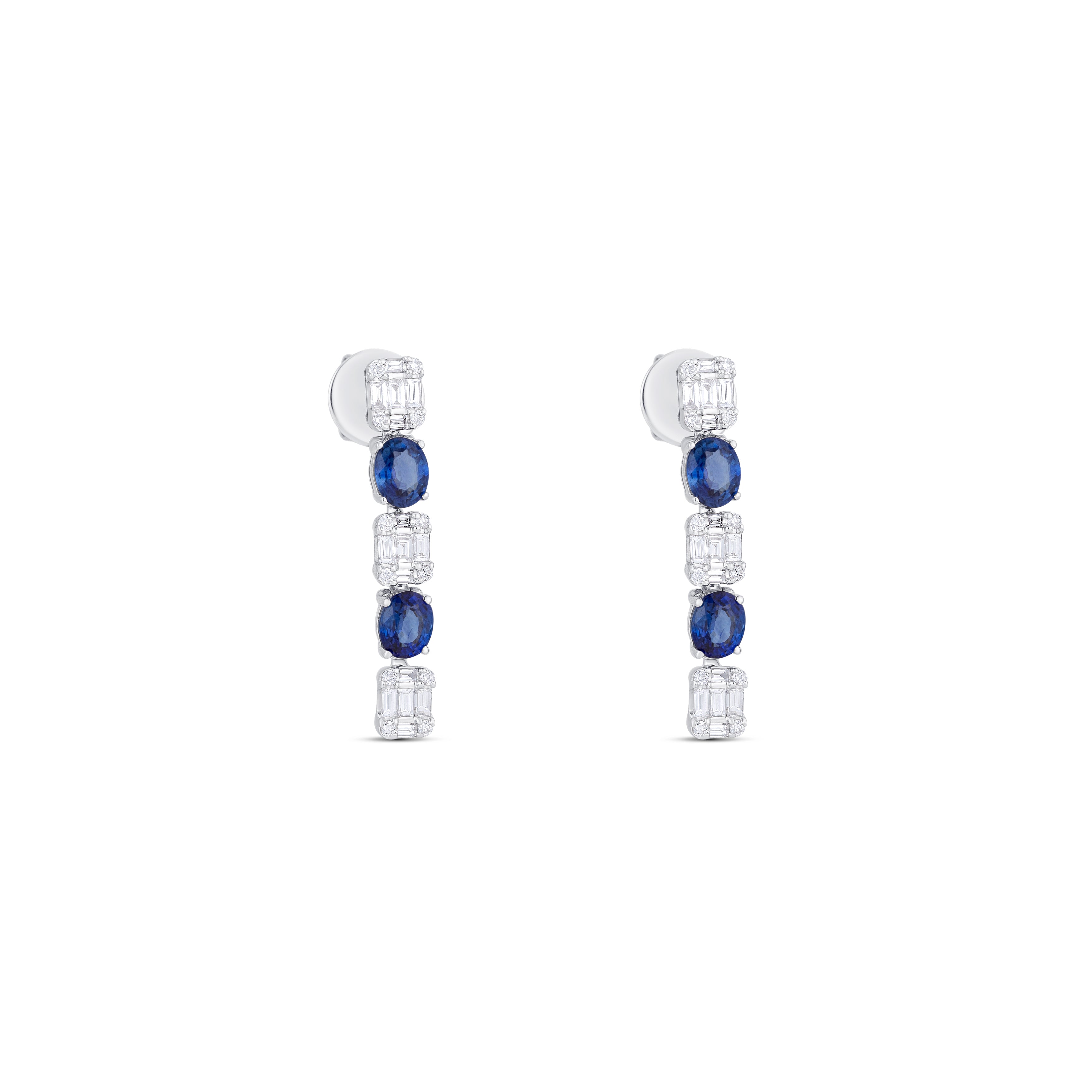 18K White Gold Sapphire And Diamond Dangle Earrings