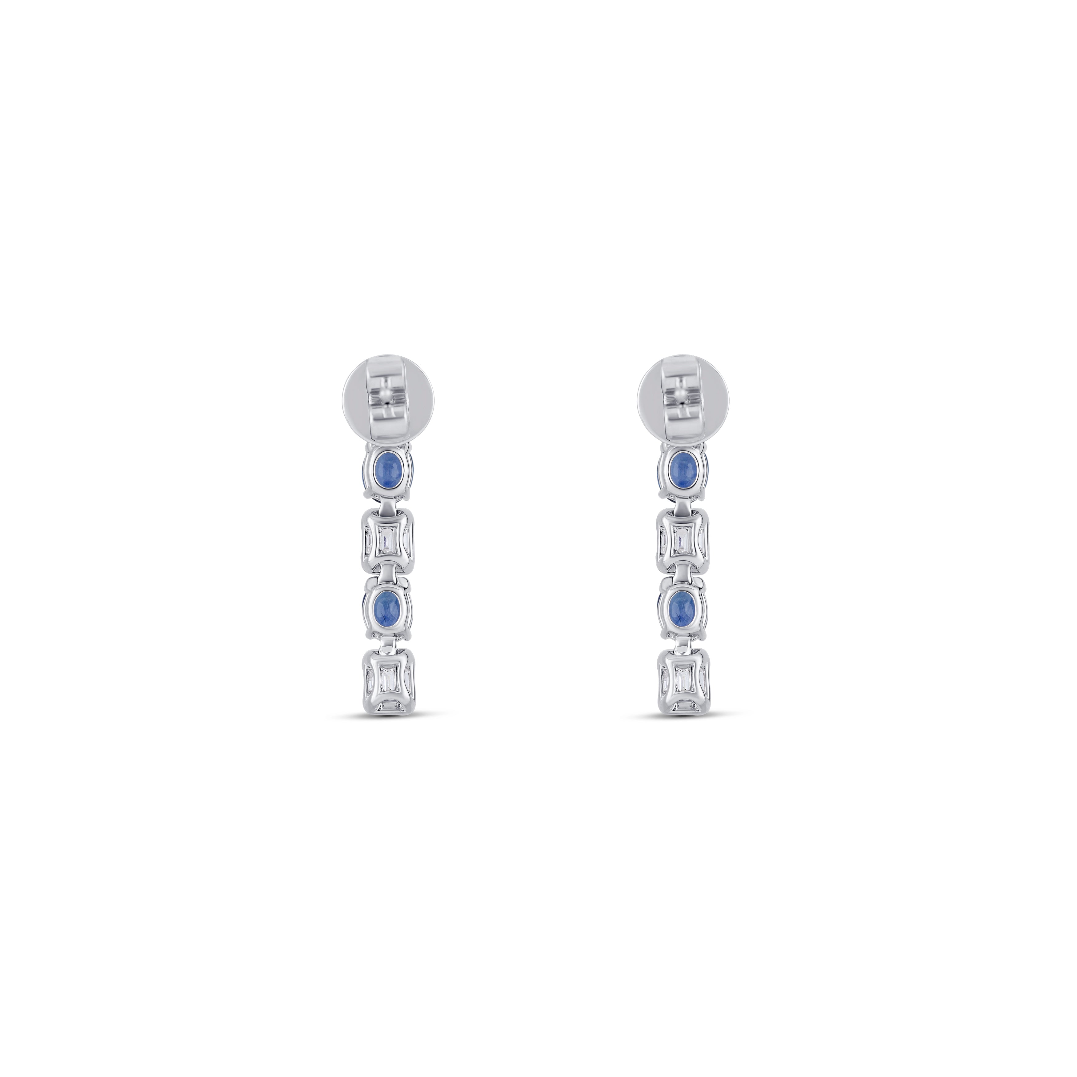 18K White Gold Sapphire And Diamond Dangle Earrings