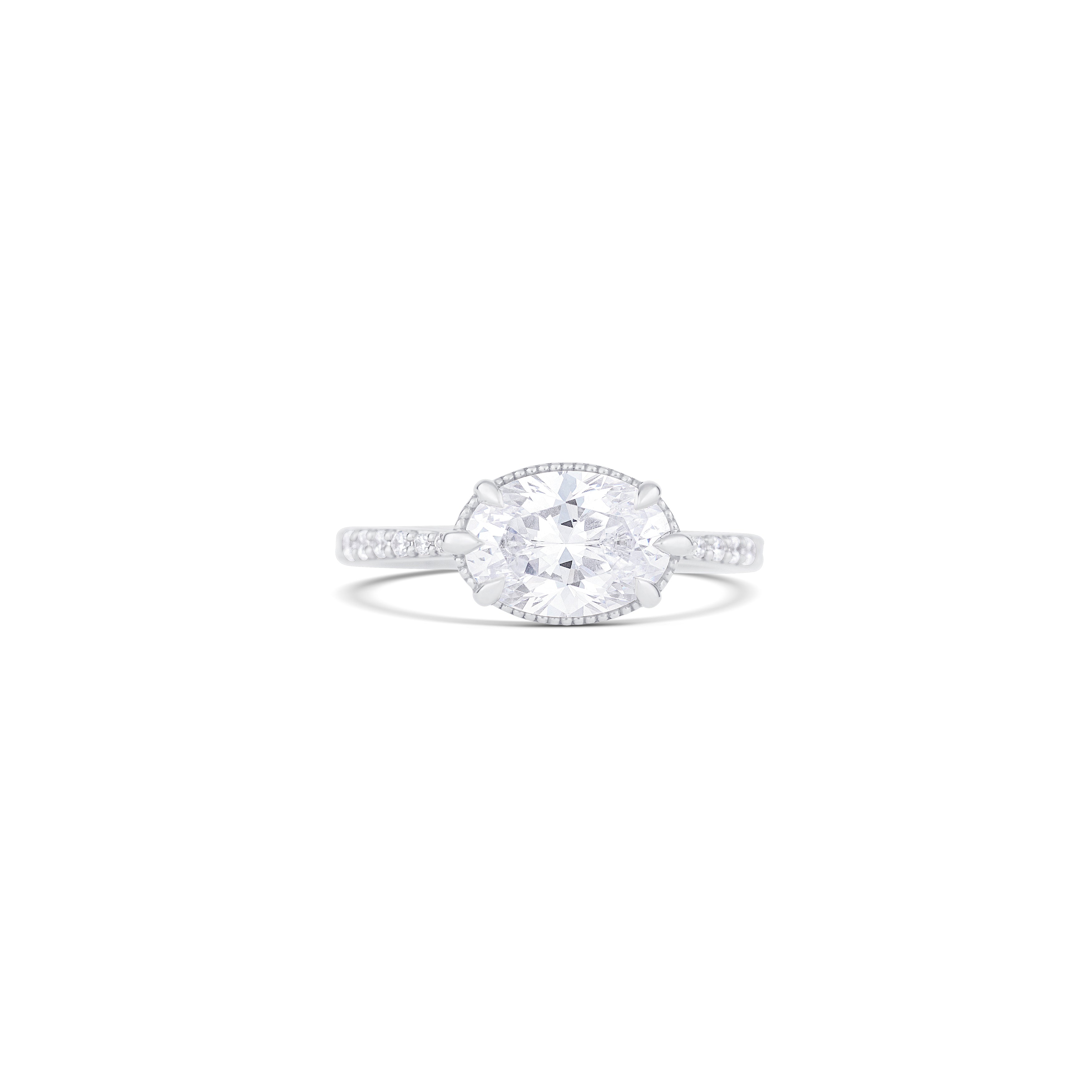 14K White Gold East-West Round Diamond Pavé Side Engagement Ring