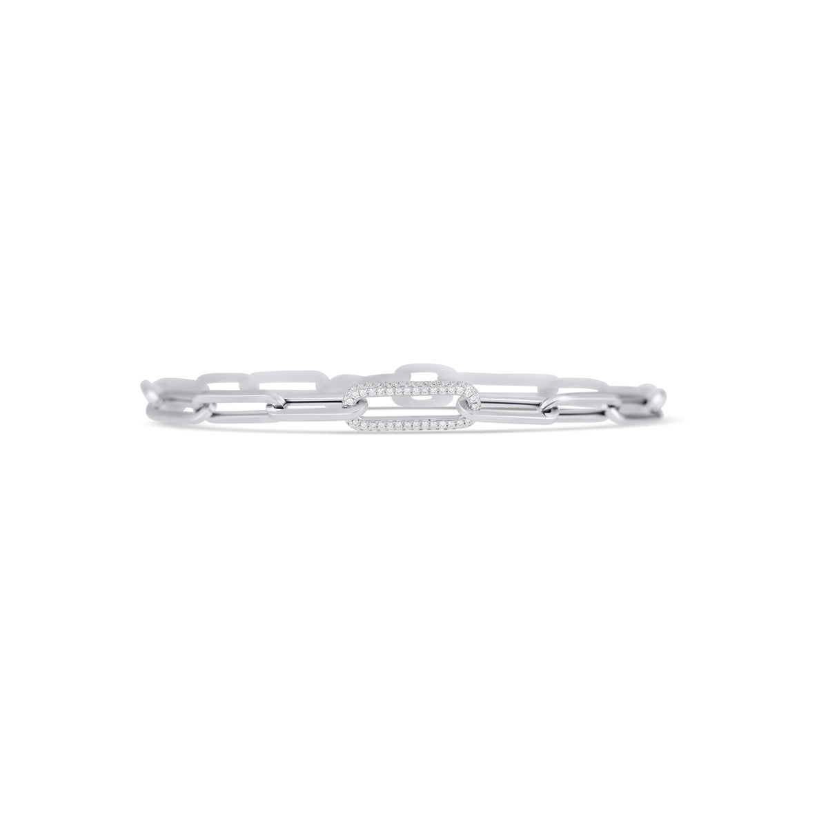 14k White Gold Diamond Pavé Paperclip Link Bracelet