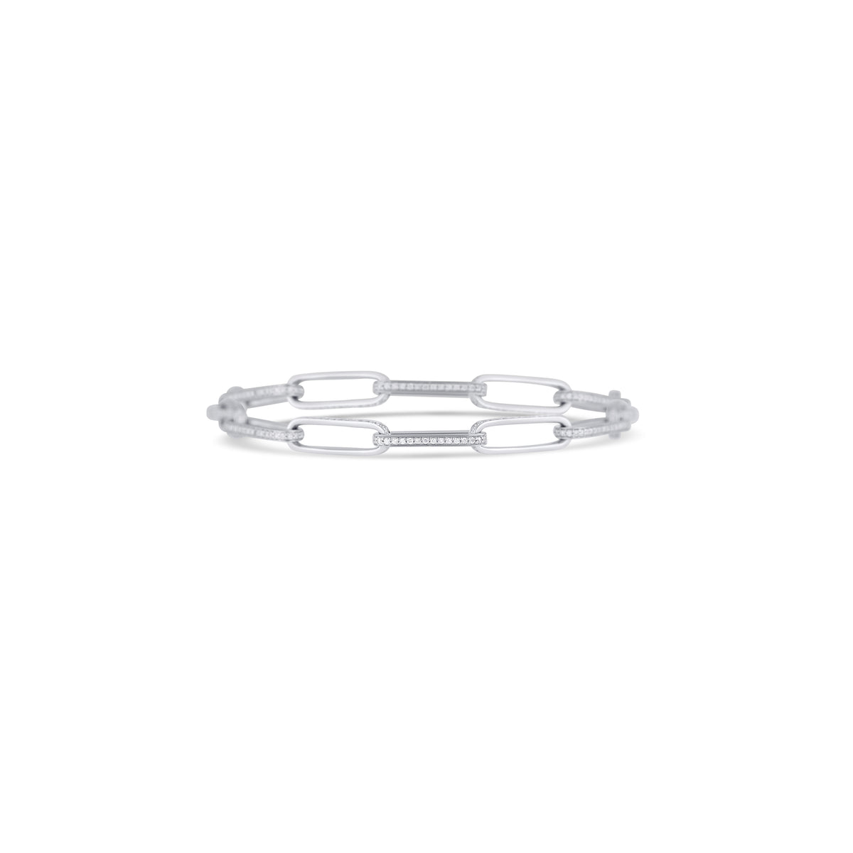 14k White Gold Diamond Pavé Paperclip Link Alternating Bracelet