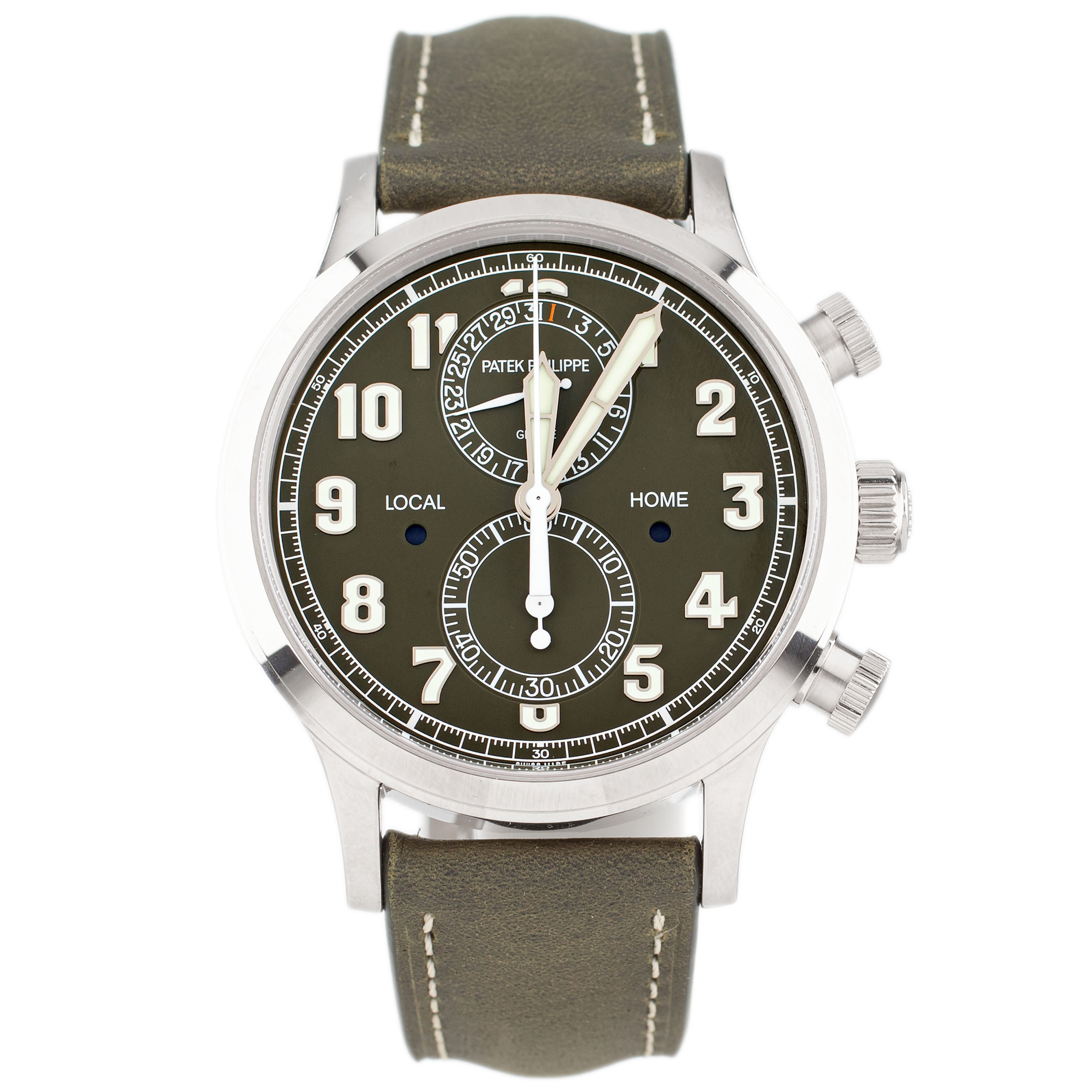 Patek Philippe Complications Calatrava Pilot Travel Time White Gold Green Dial 42mm 5924G-010