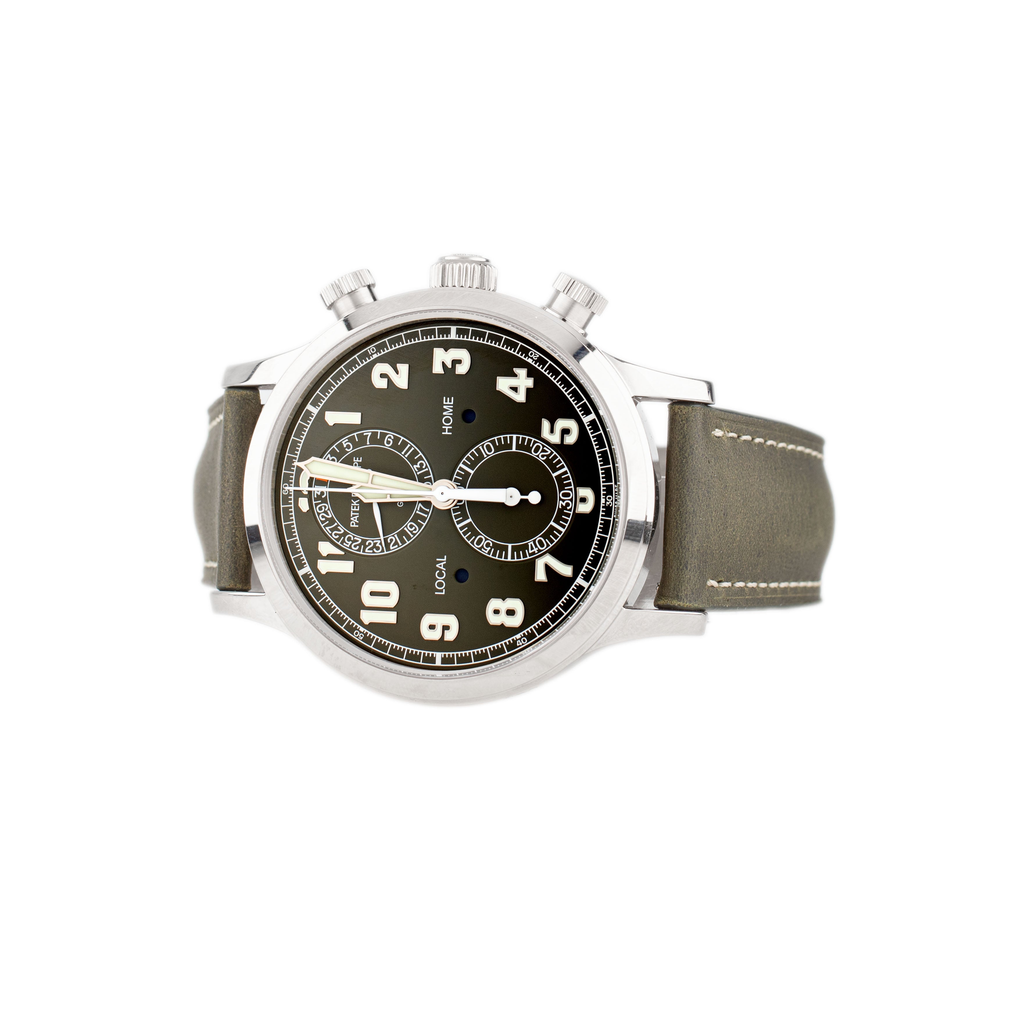 Patek Philippe Complications Calatrava Pilot Travel Time White Gold Green Dial 42mm 5924G-010