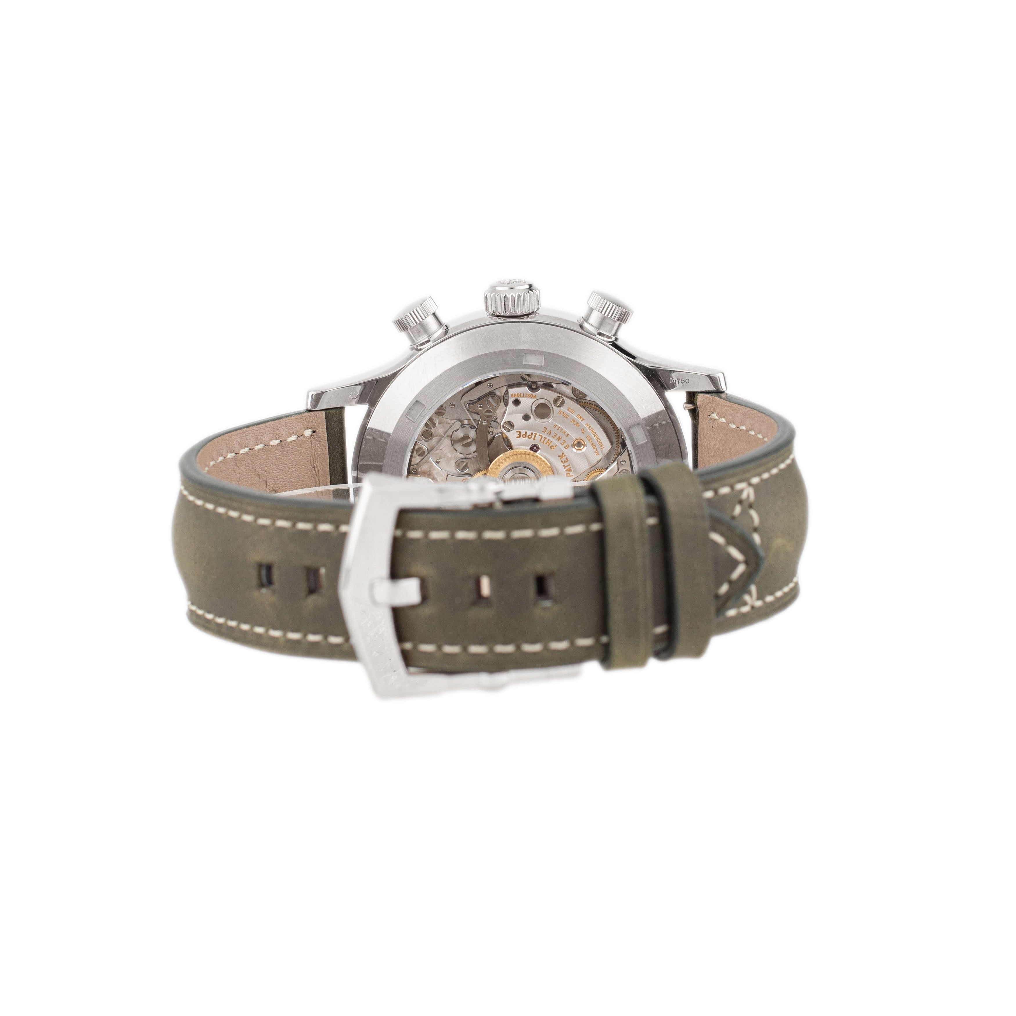 Patek Philippe Complications Calatrava Pilot Travel Time White Gold Green Dial 42mm 5924G-010