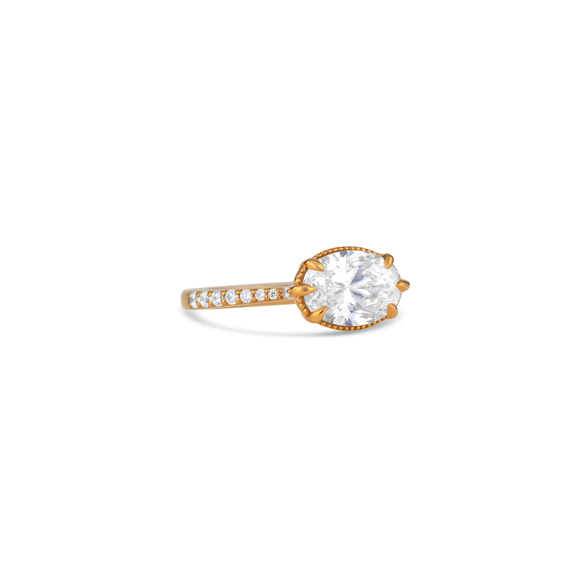 14K Yellow Gold East-West Round Diamond Pavé Side Engagement Ring Setting
