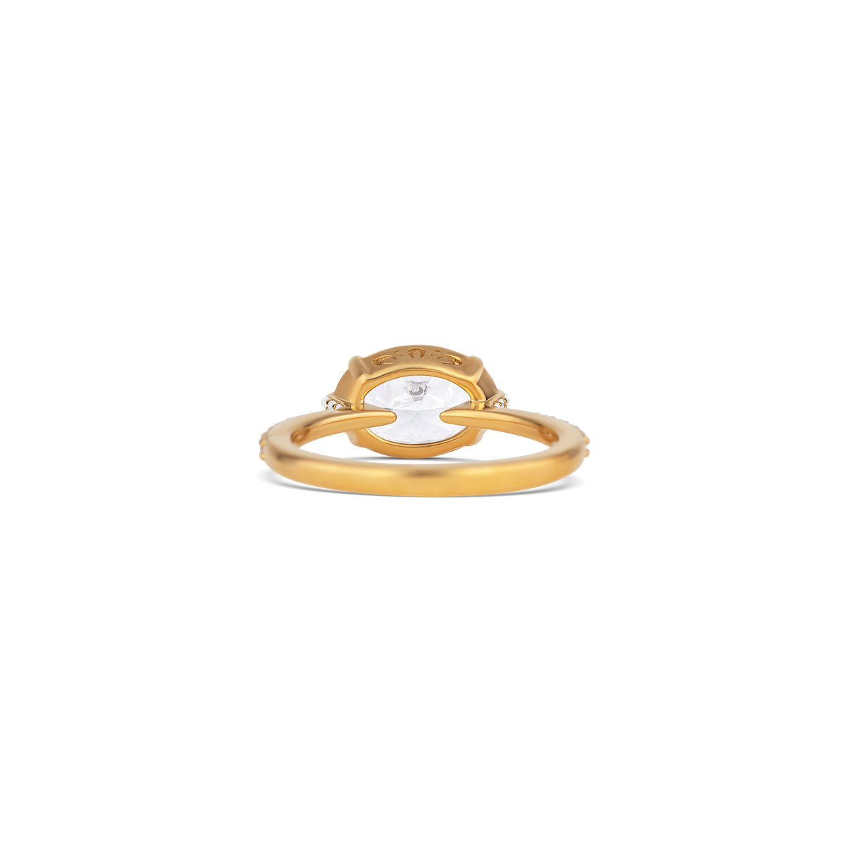 14K Yellow Gold East-West Round Diamond Pavé Side Engagement Ring Setting