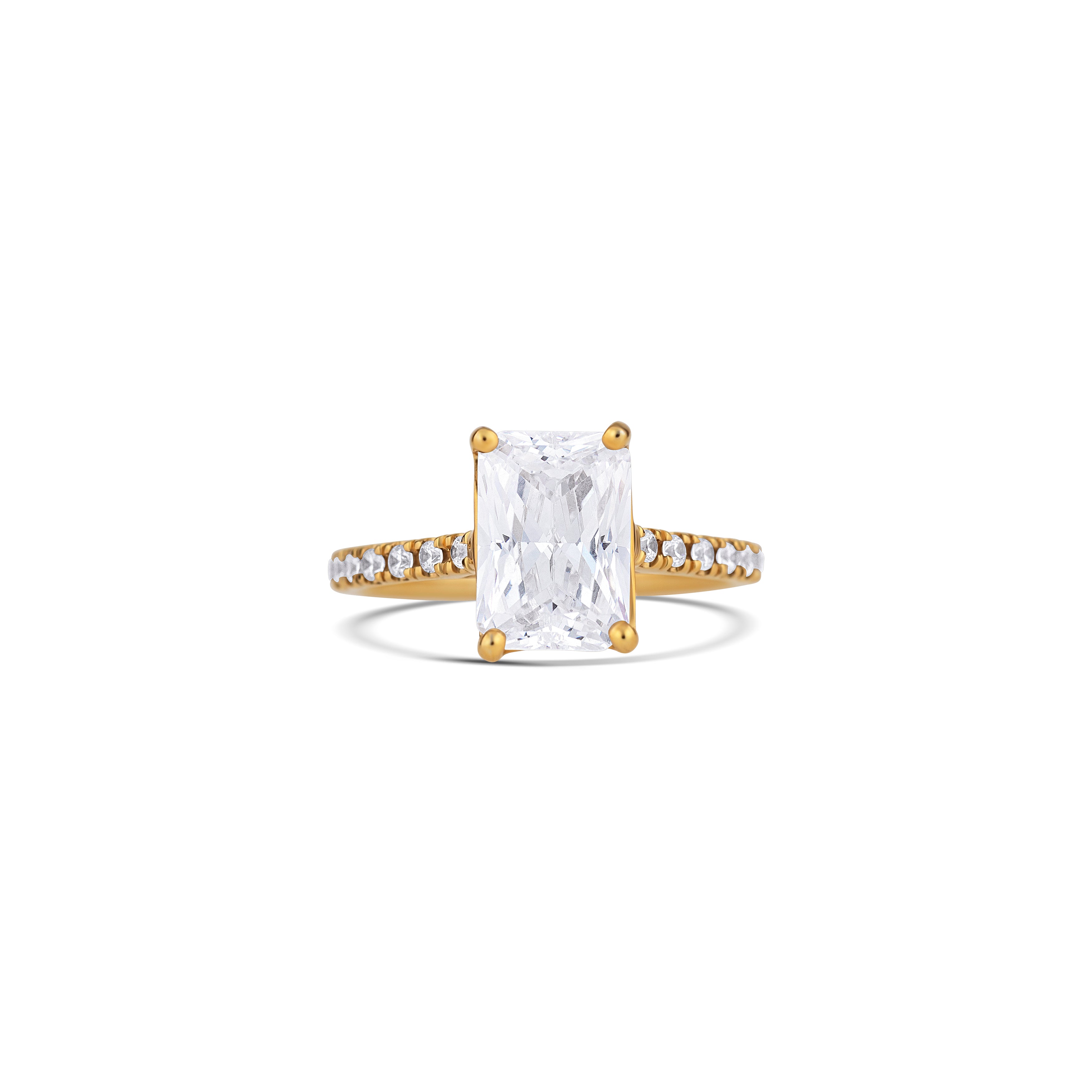 14K Yellow Gold Four Prong Round Diamond Pavé Side Engagement Ring Setting
