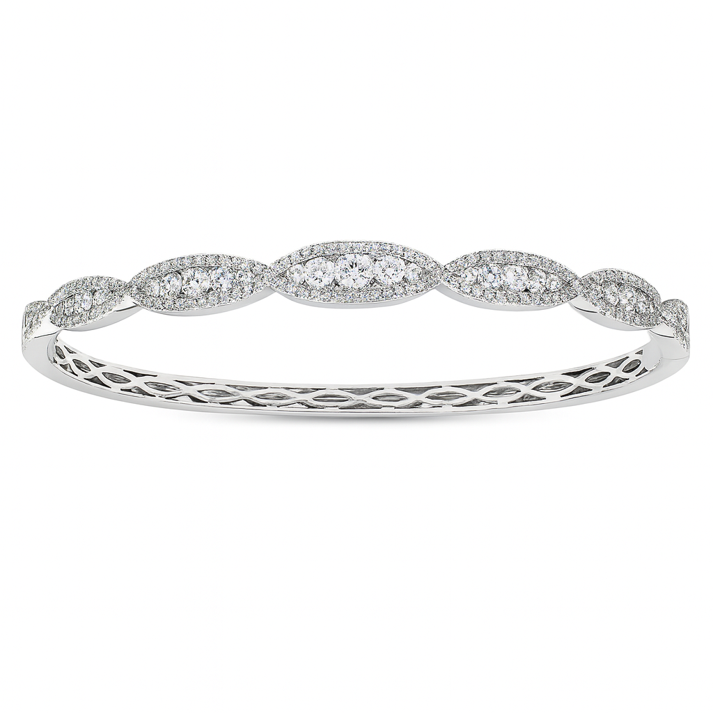 14k White Gold Diamond Halo Bangle Bracelet