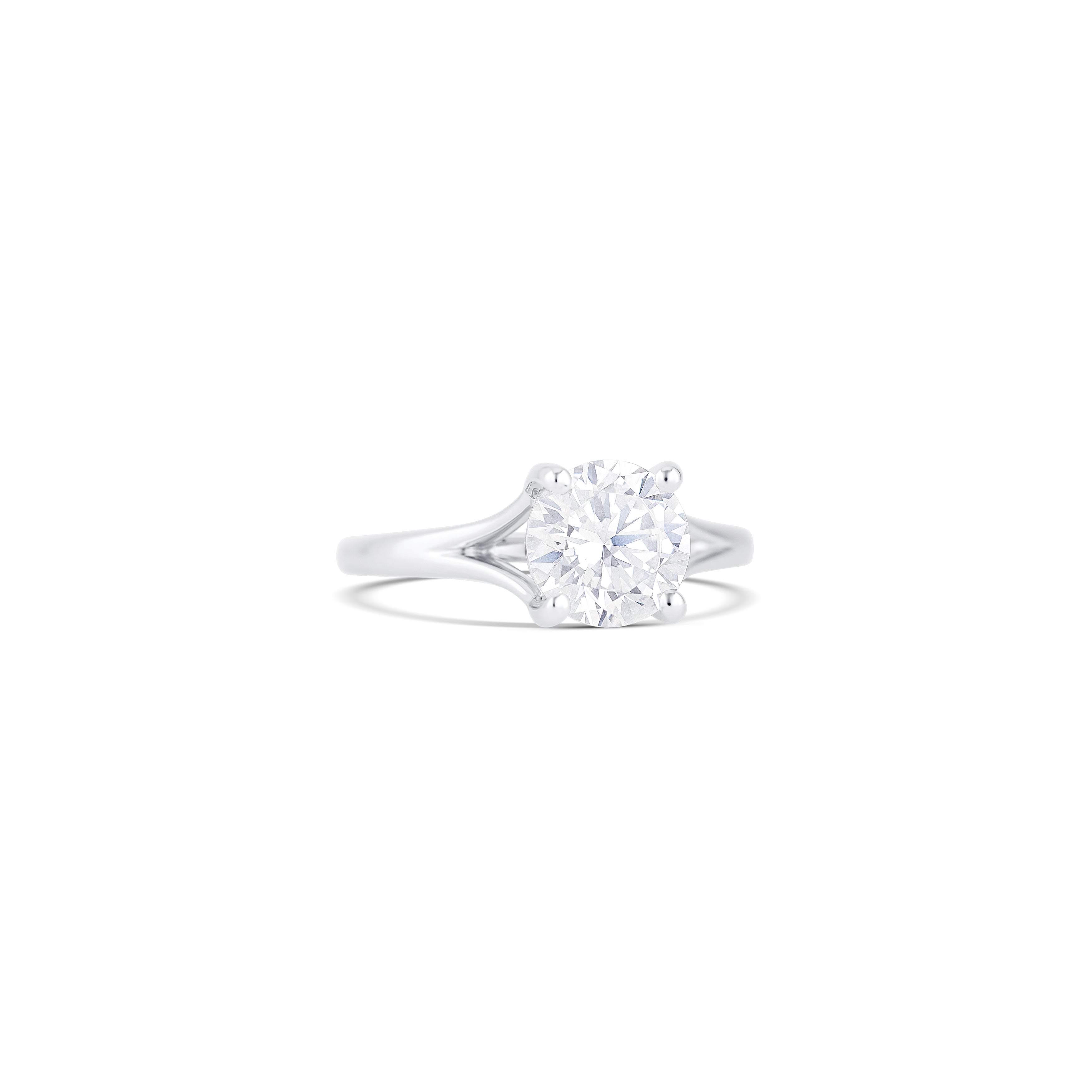 14K White Gold Round Solitaire With Delicate Split Band Engagement Ring Setting