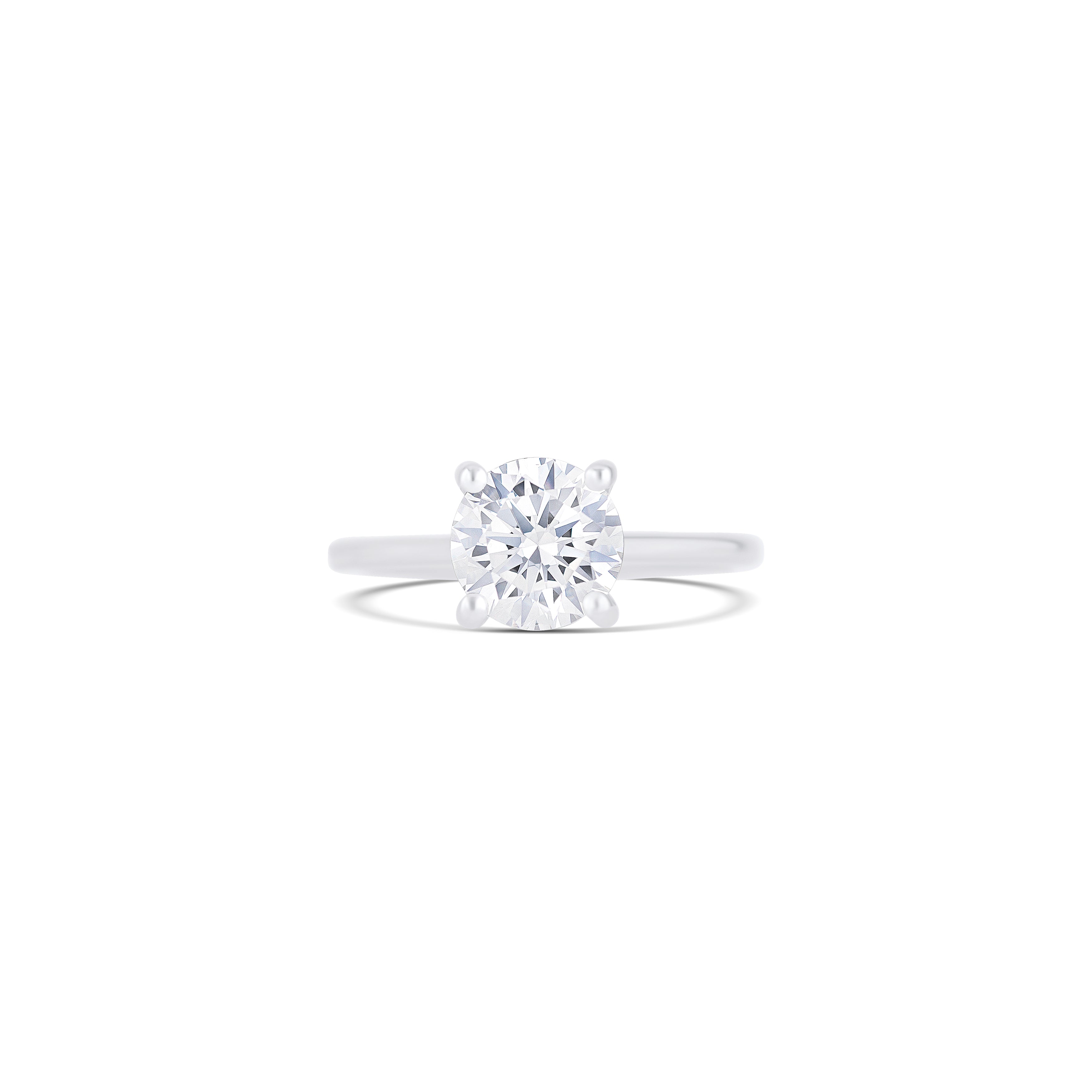 14K White Gold Classic Round Solitaire With Cathedral Engagement Ring Setting