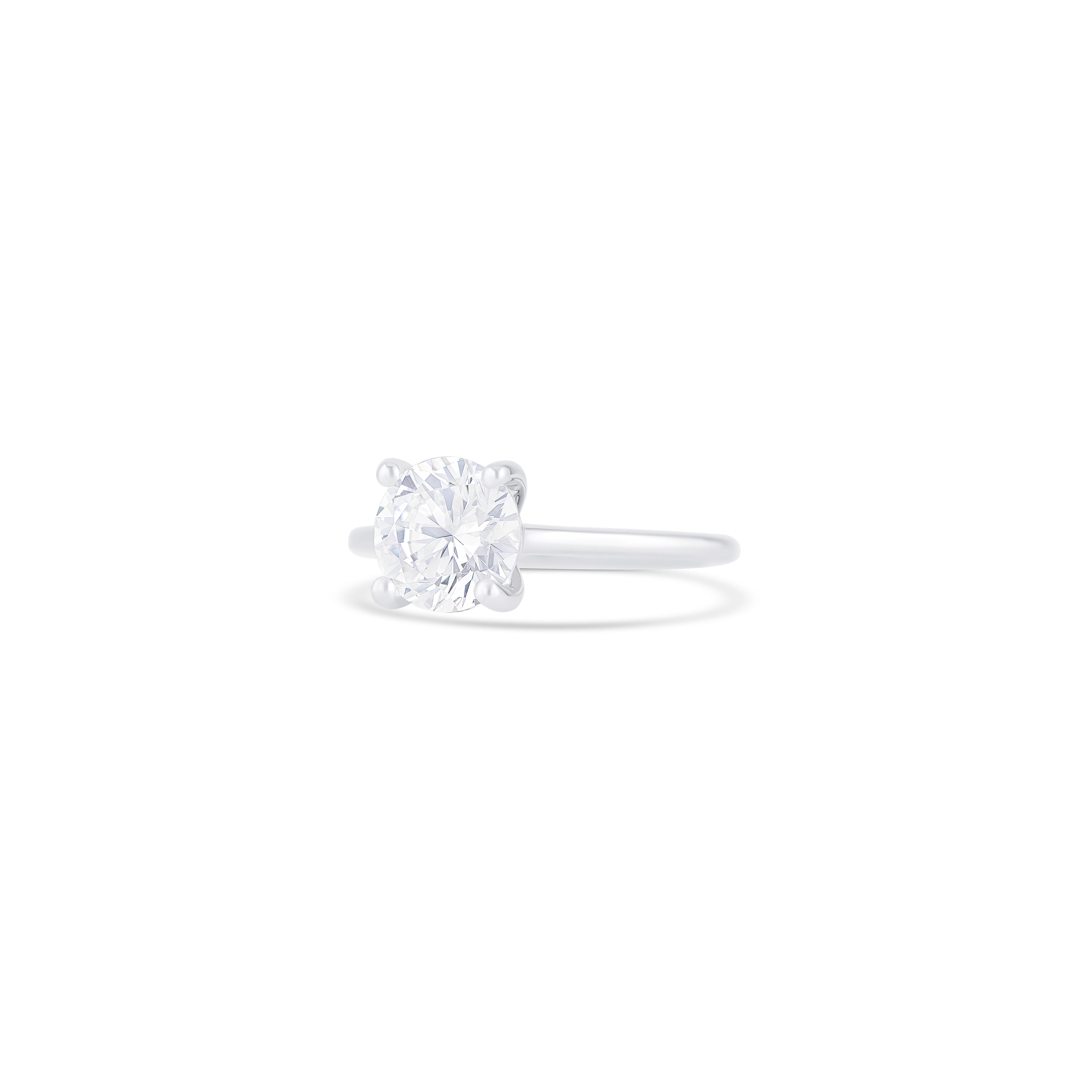 14K White Gold Classic Round Solitaire With Cathedral Engagement Ring Setting