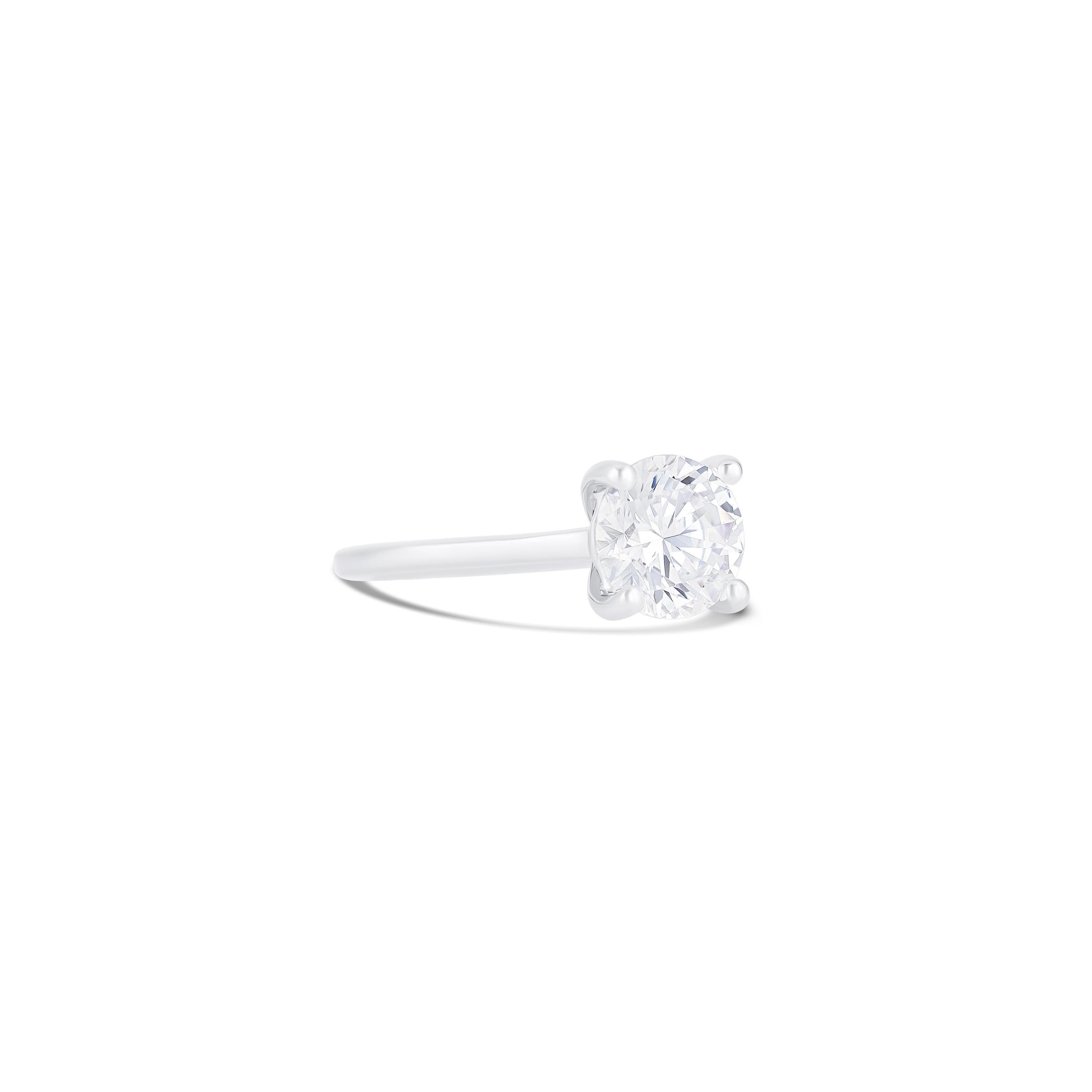 14K White Gold Classic Round Solitaire With Cathedral Engagement Ring Setting