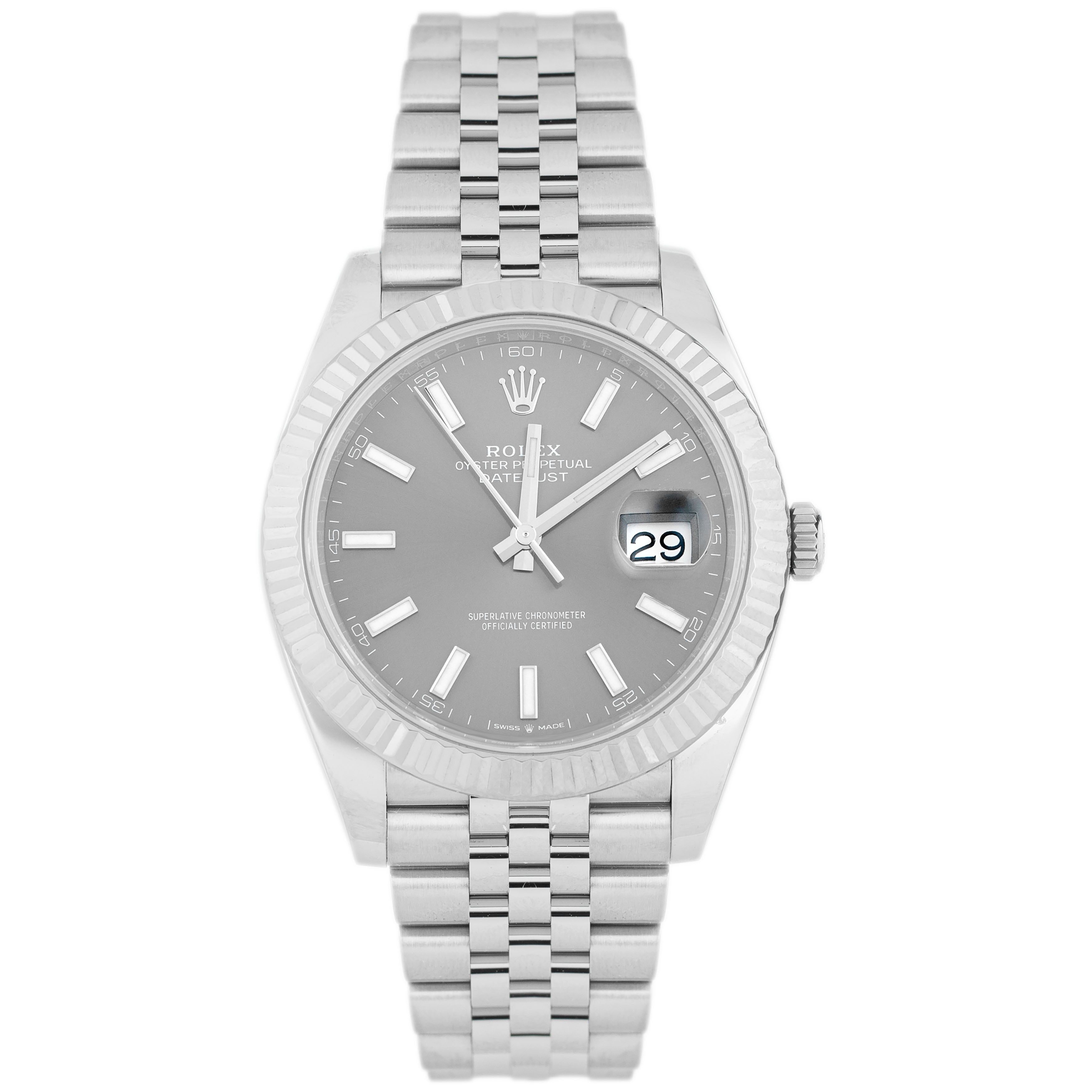 Rolex Datejust 41 Stainless Steel Gray Dial Fluted Jubilee 41mm 126334 Full Set