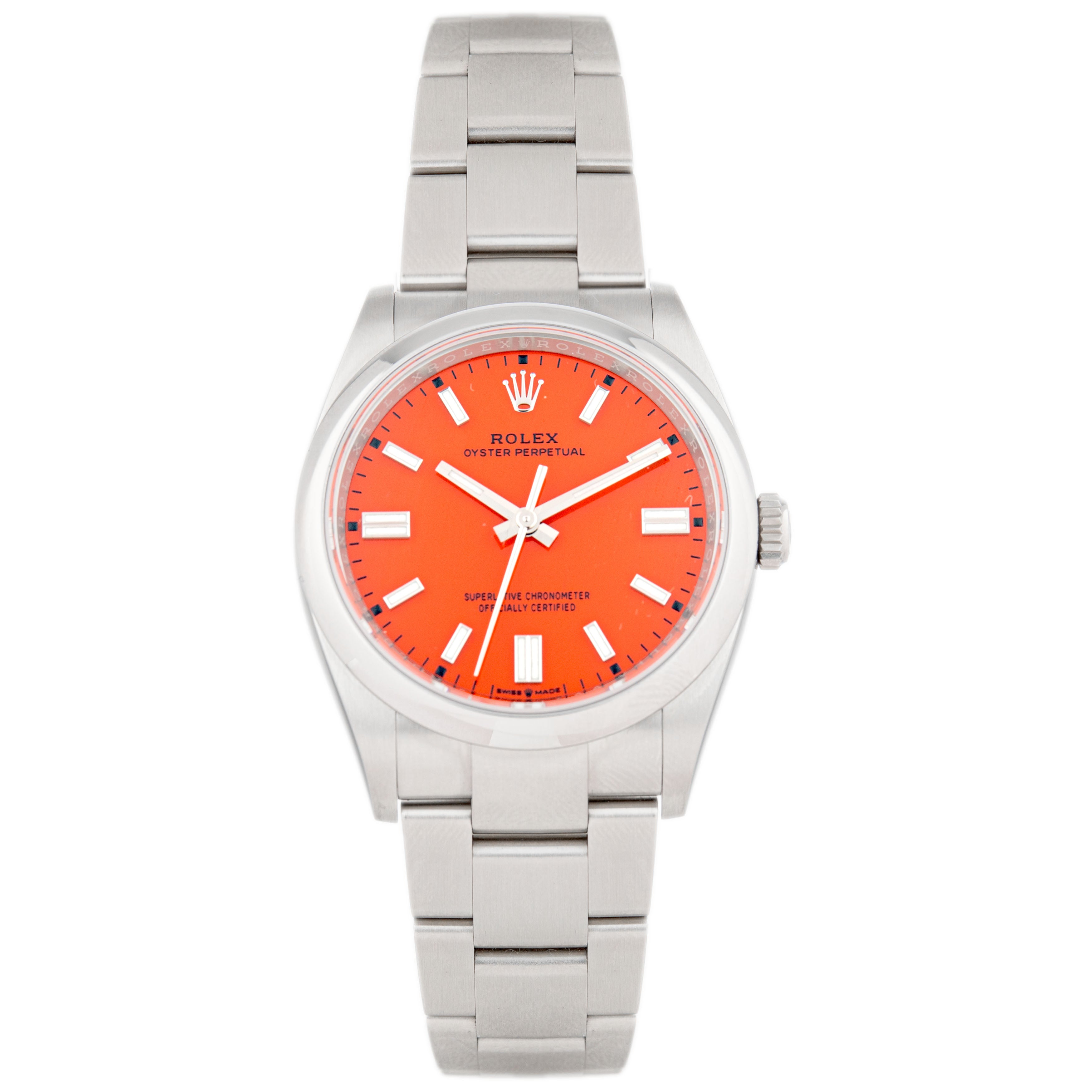 Rolex Oyster Perpetual 36 Stainless Steel Coral Red Dial 36mm 126000 Full Set