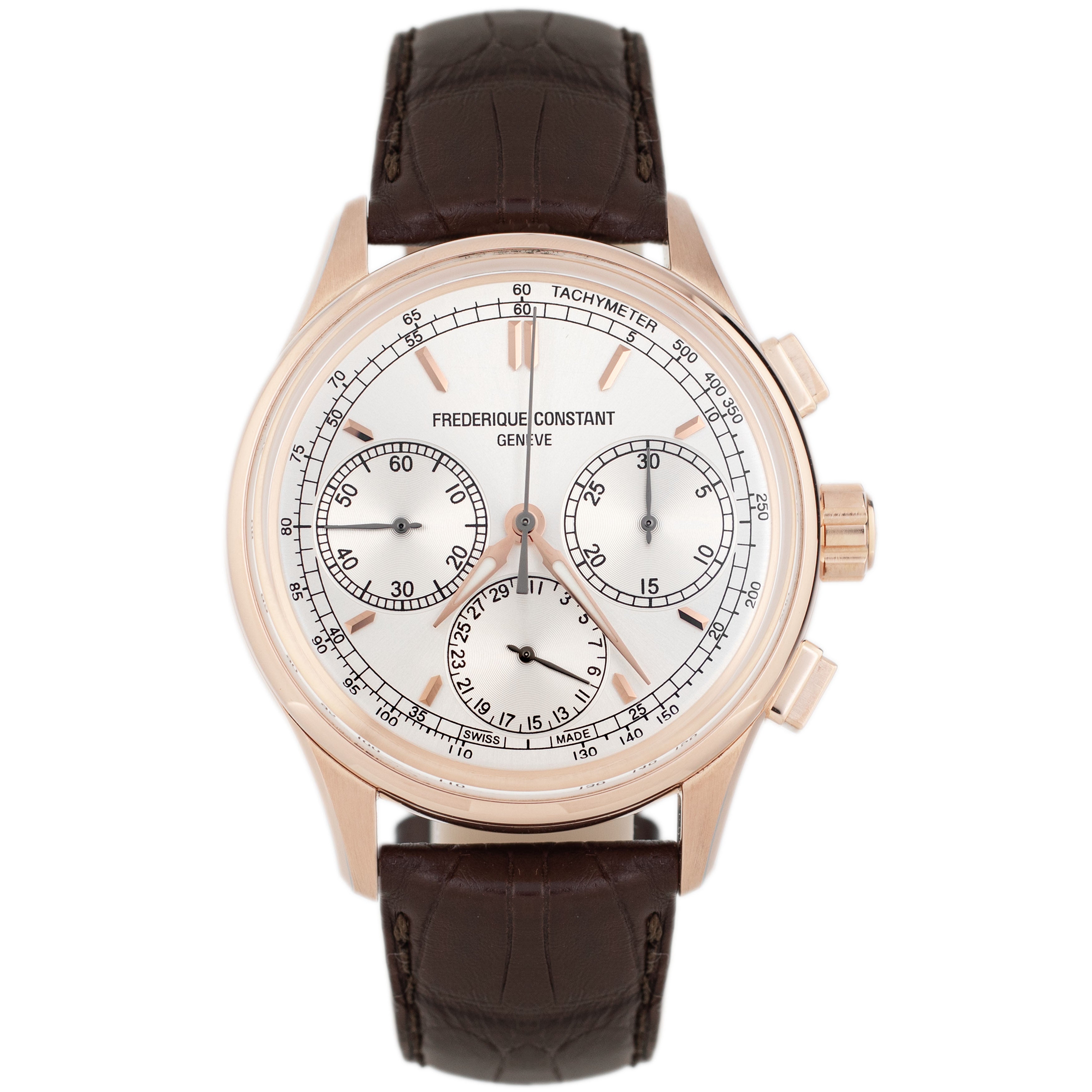 Frederique Constant Manufacture Flyback Stainless Steel Rose Gold Plated Silver Dial 42mm FC-760V4H4 Full Set