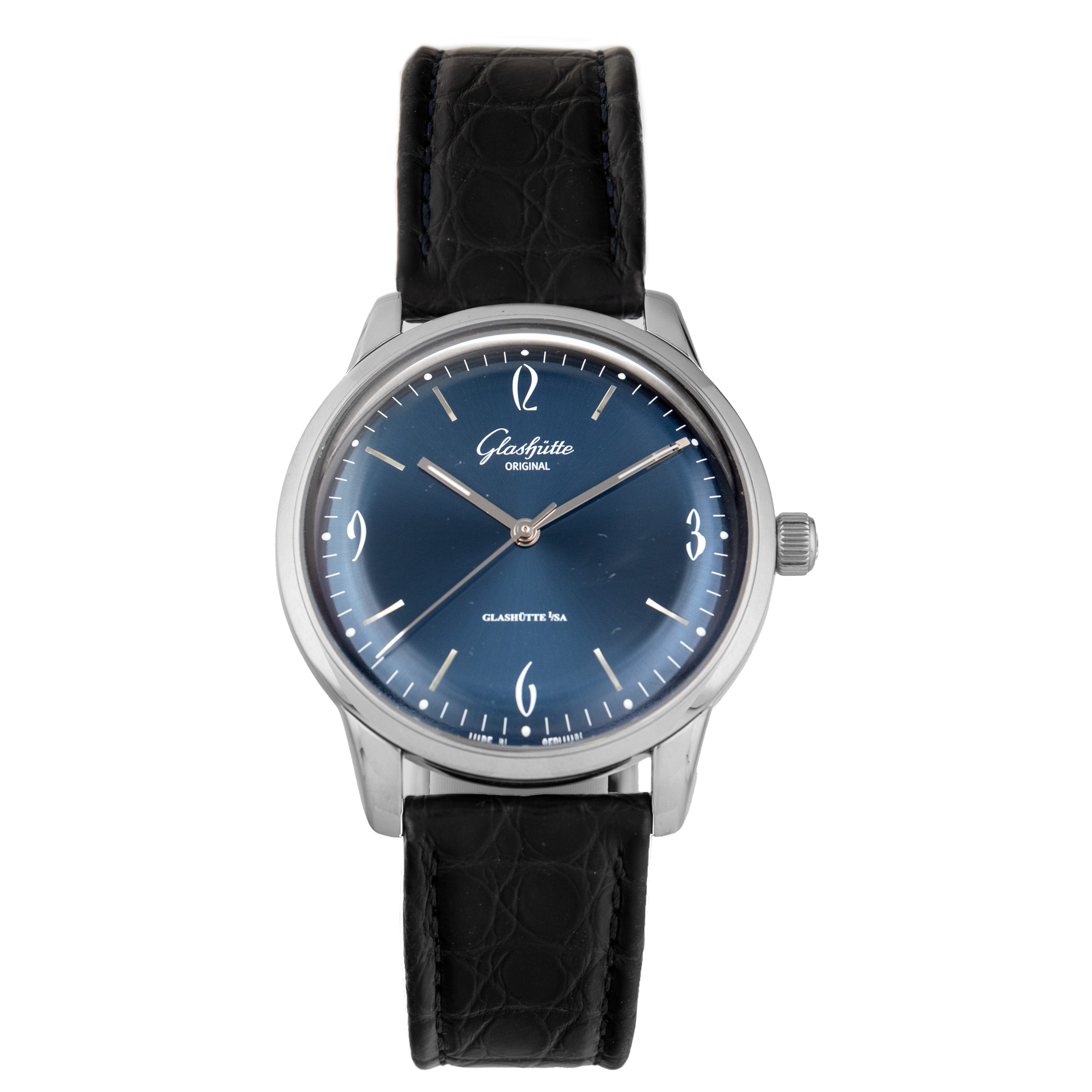Glashutte Original Vintage Sixties Stainless Steel Blue Dial 39mm 1-39-52-06-02-04 Full Set