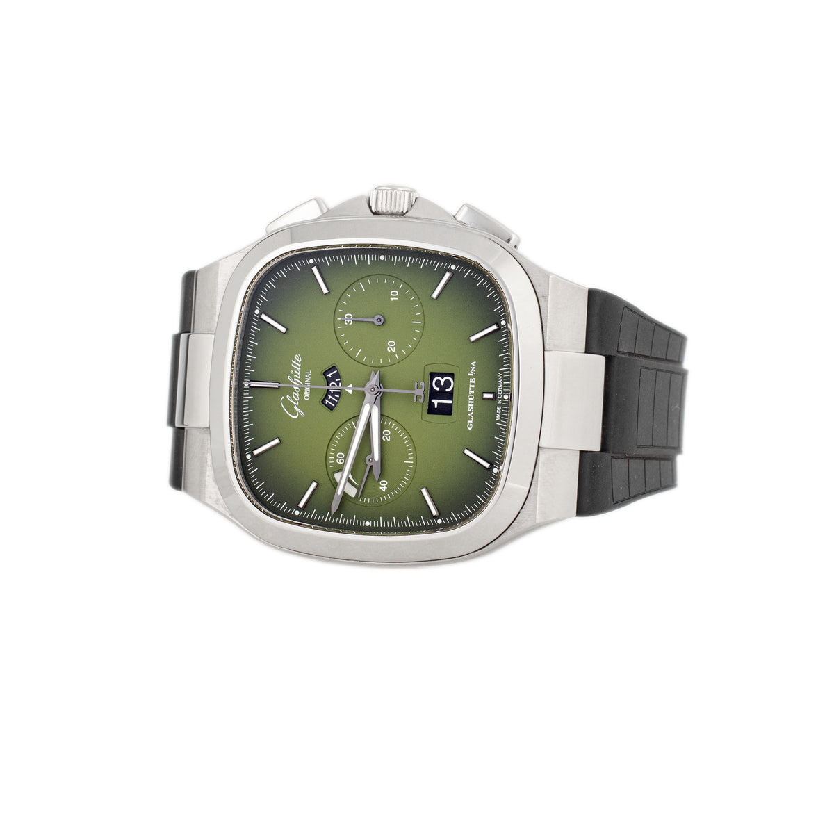 Glashutte Original Seventies Chronograph Stainless Steel Green Dial 40x40mm 1-37-02-09-02-63 Full Set
